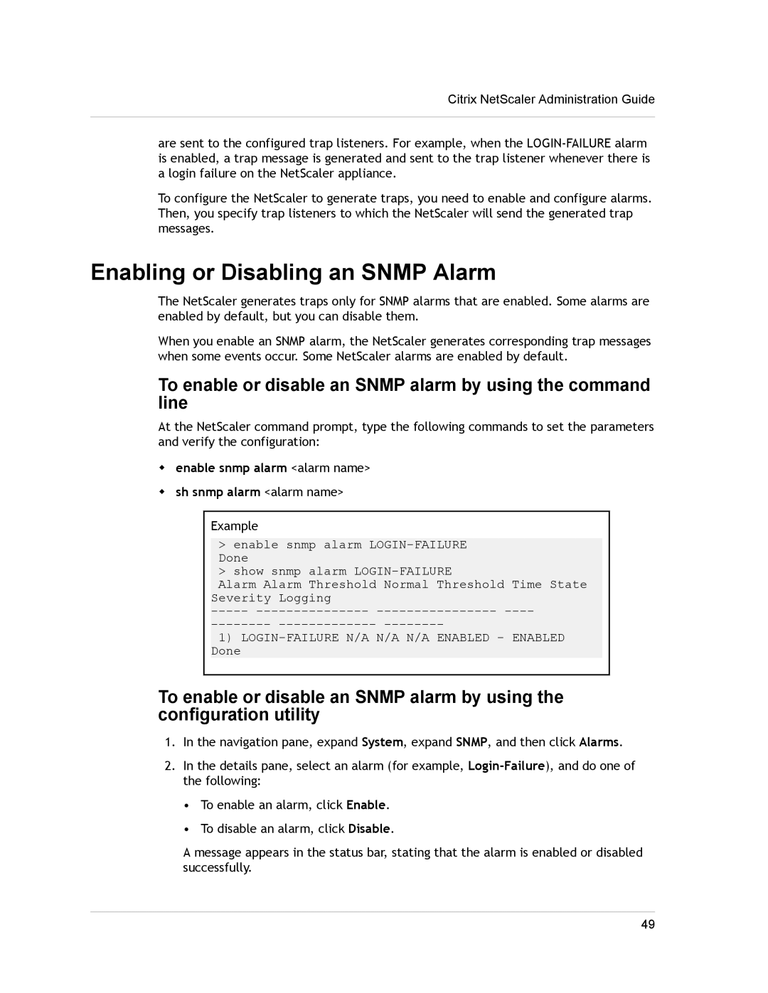 Citrix Systems CITRIX NETSCALER 9.3 manual Enabling or Disabling an Snmp Alarm 