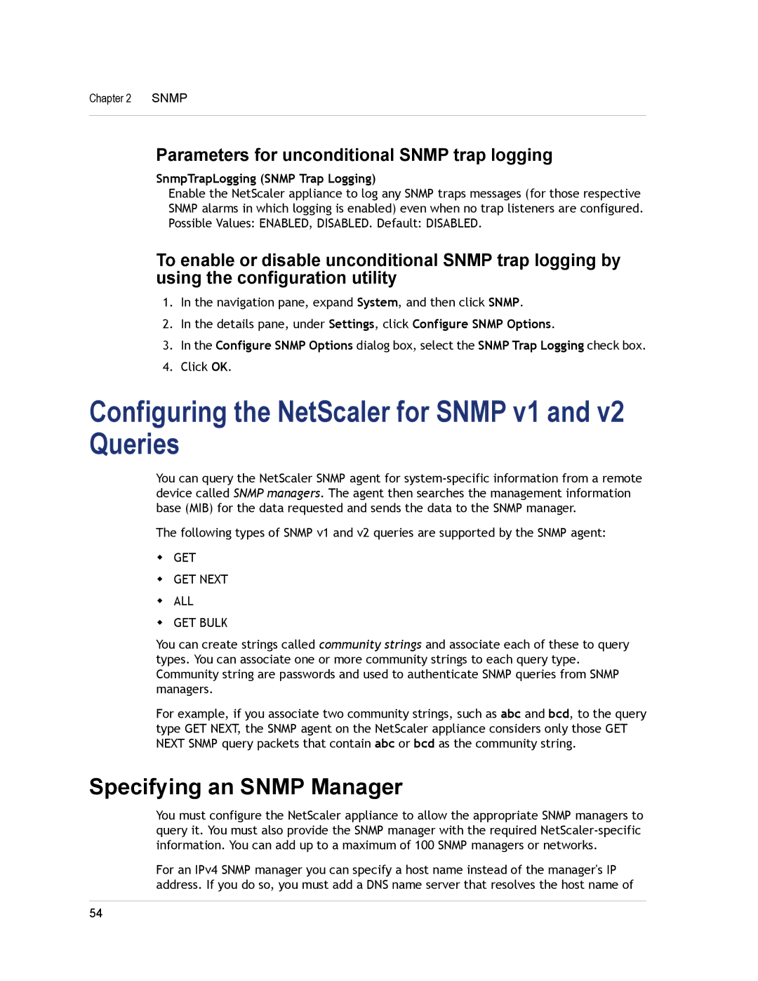 Citrix Systems CITRIX NETSCALER 9.3 manual Configuring the NetScaler for Snmp v1 and v2 Queries, Specifying an Snmp Manager 