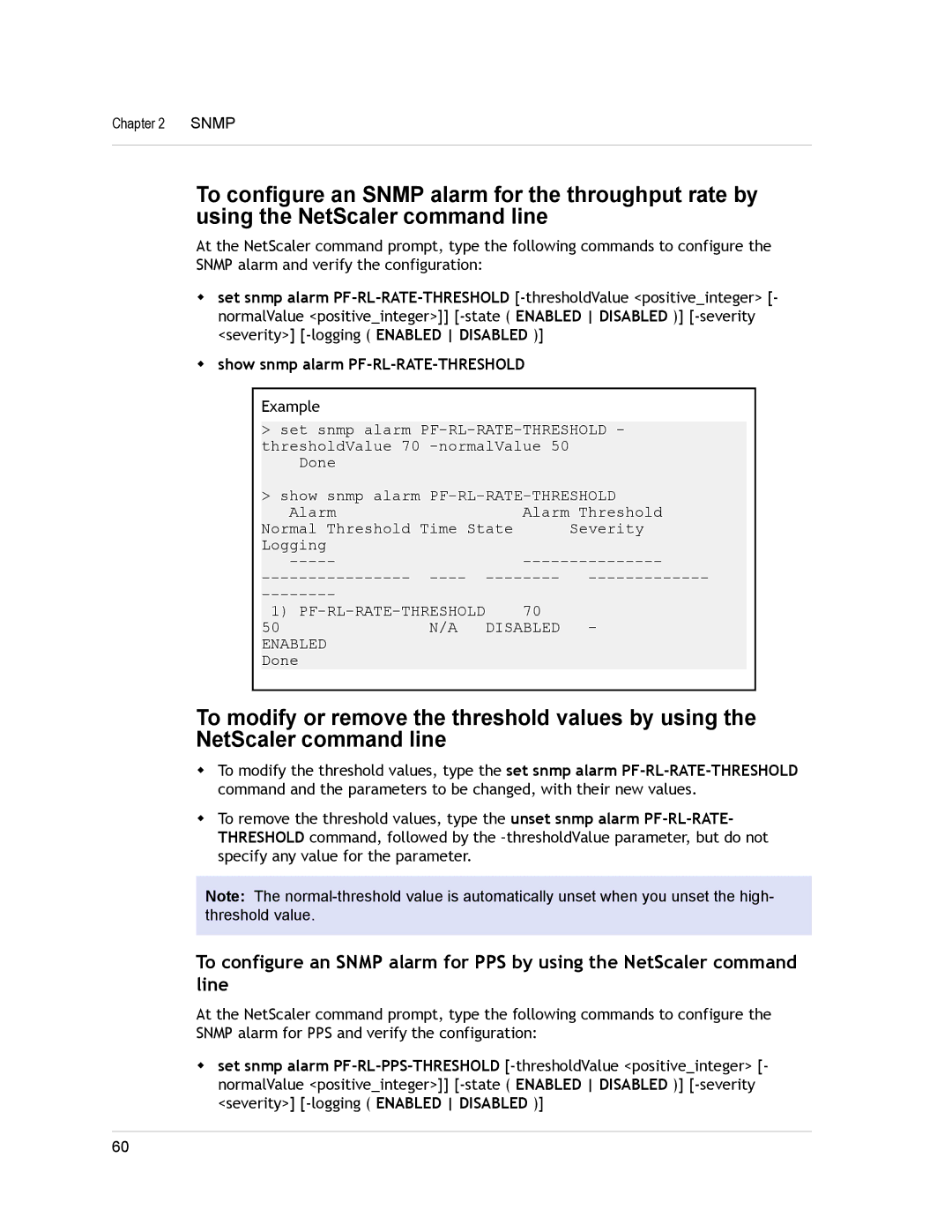 Citrix Systems CITRIX NETSCALER 9.3 manual Show snmp alarm PF-RL-RATE-THRESHOLD 