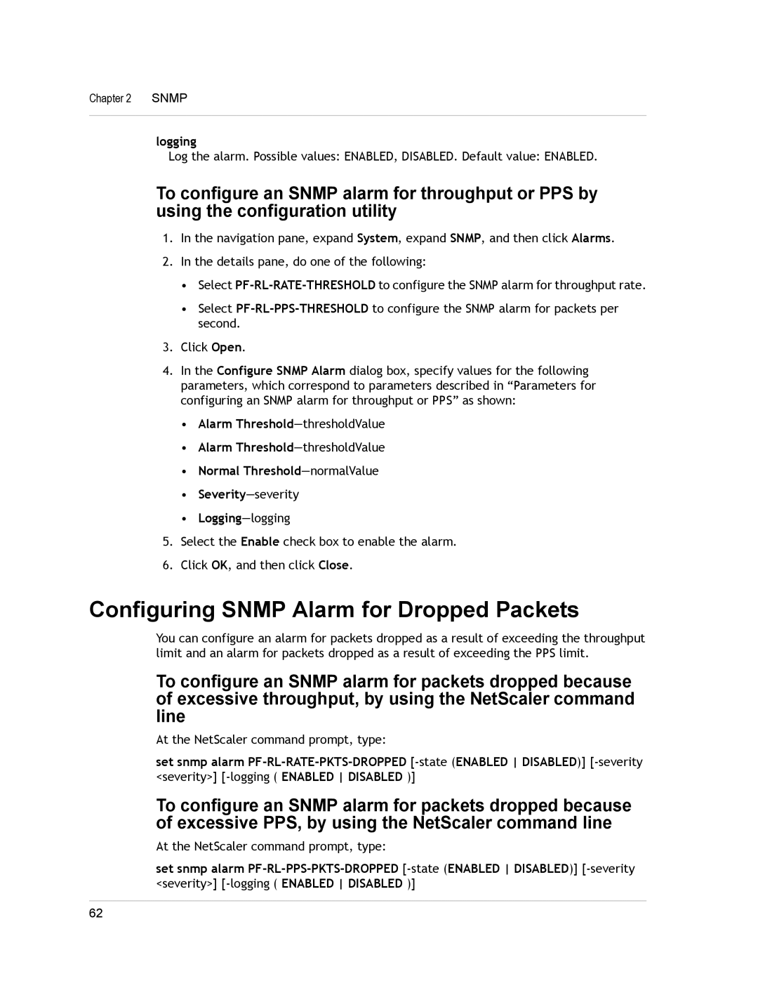 Citrix Systems CITRIX NETSCALER 9.3 manual Configuring Snmp Alarm for Dropped Packets 