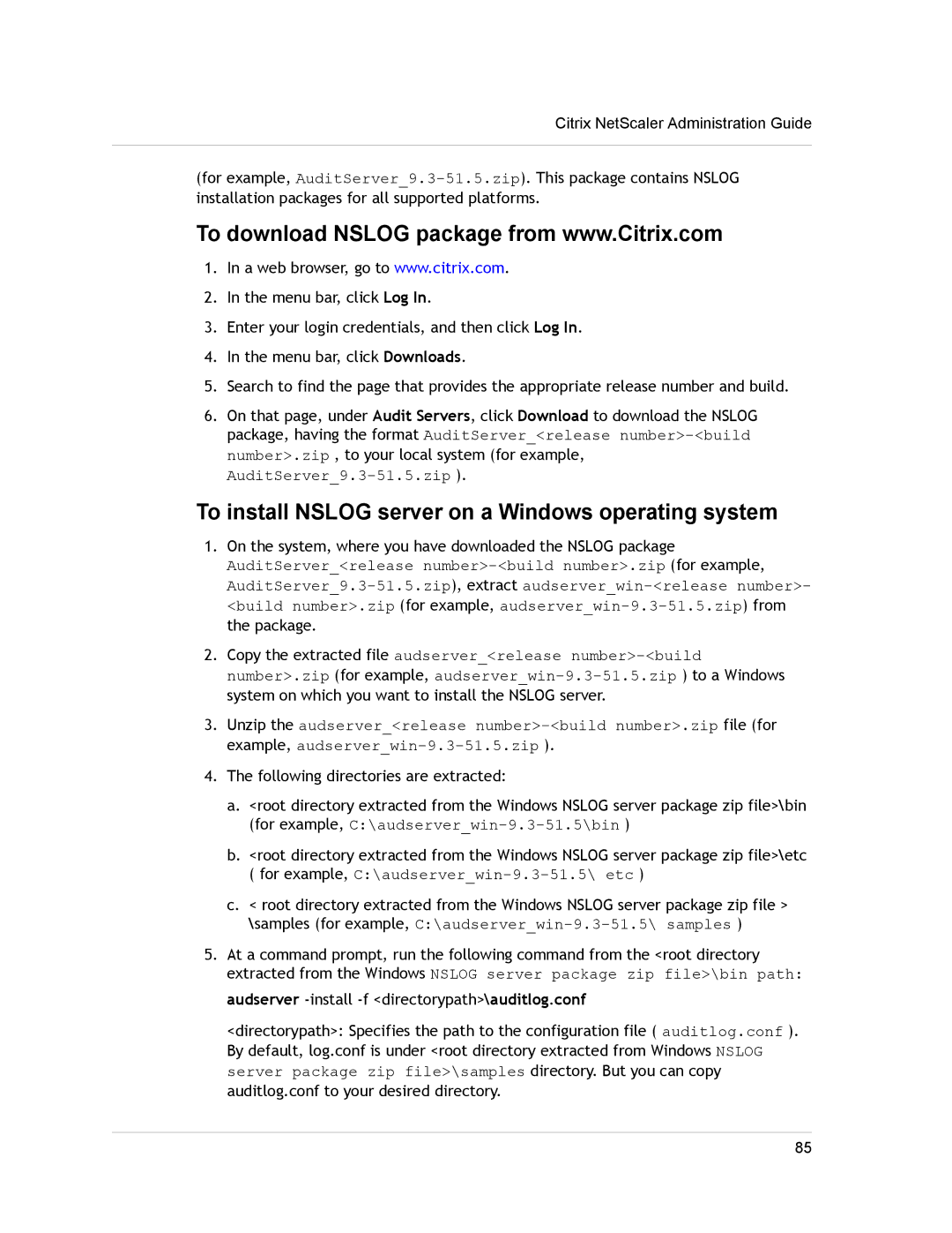 Citrix Systems CITRIX NETSCALER 9.3 manual To install Nslog server on a Windows operating system 