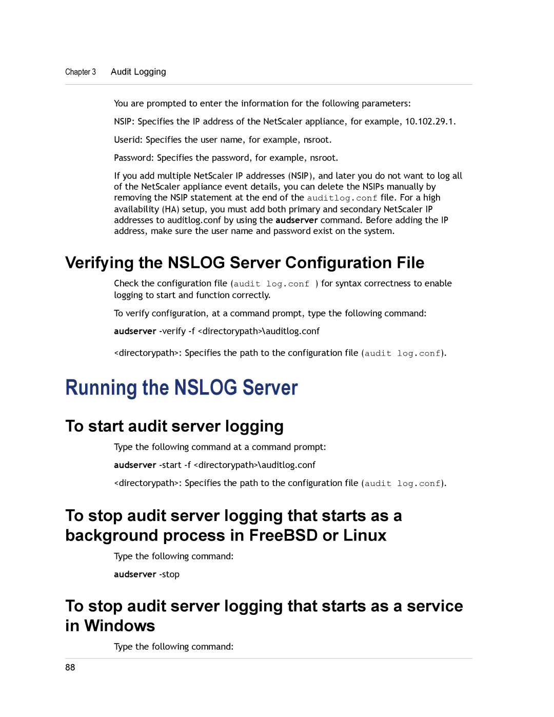 Citrix Systems CITRIX NETSCALER 9.3 manual Running the Nslog Server, Verifying the Nslog Server Configuration File 