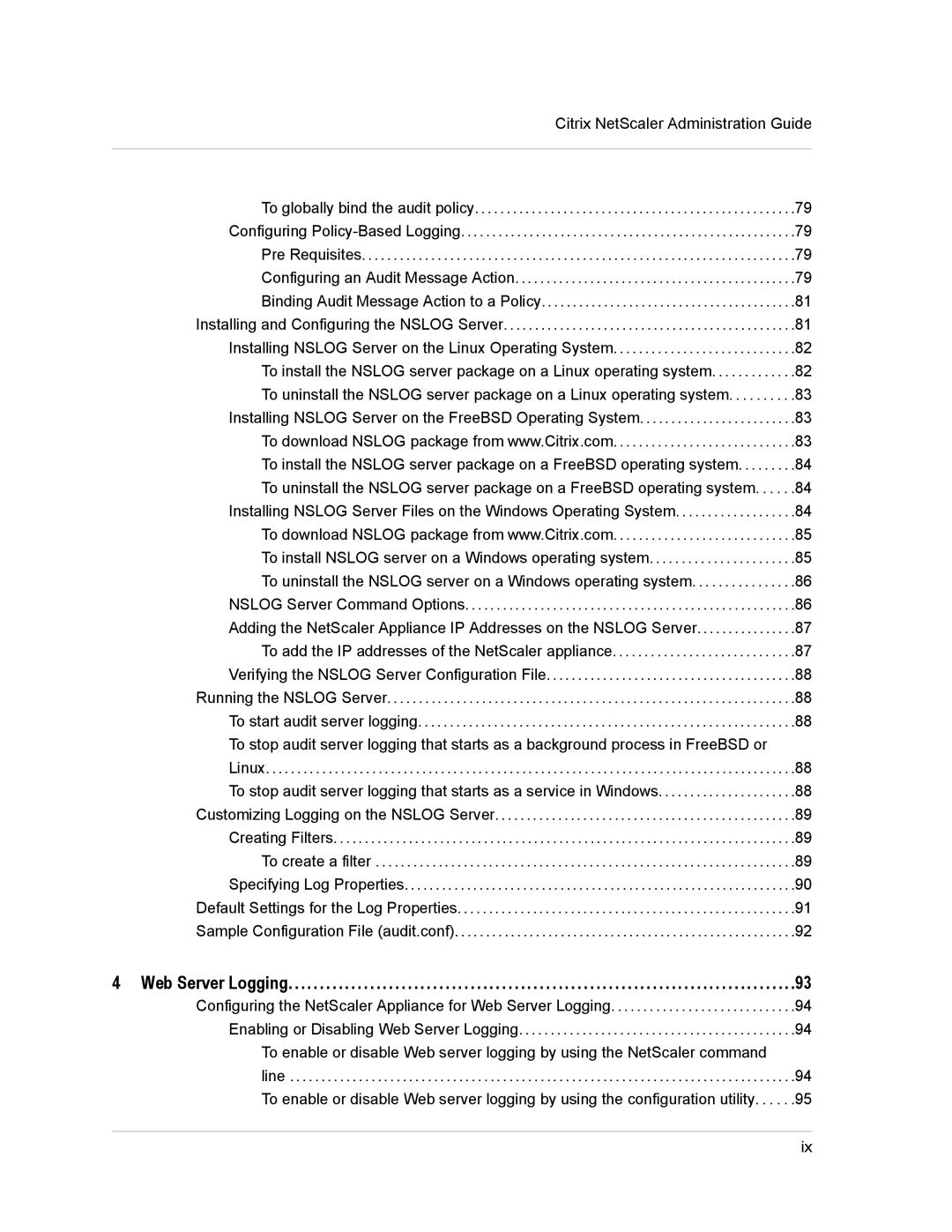 Citrix Systems CITRIX NETSCALER 9.3 manual Web Server Logging 