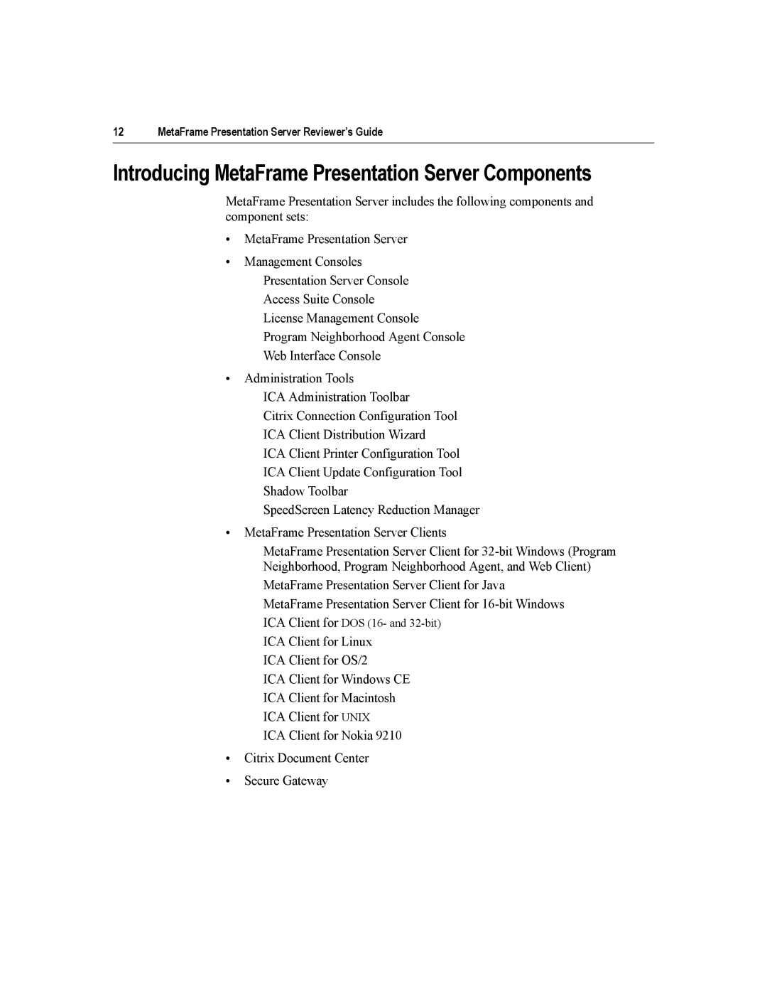 Citrix Systems manual Introducing MetaFrame Presentation Server Components 