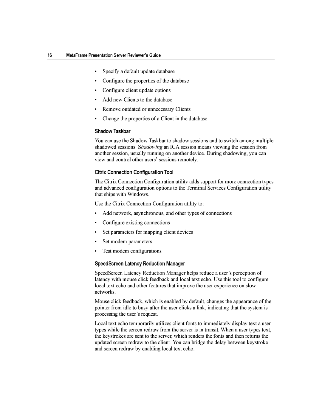 Citrix Systems MetaFrame Presentation Server manual Shadow Taskbar, Citrix Connection Configuration Tool 