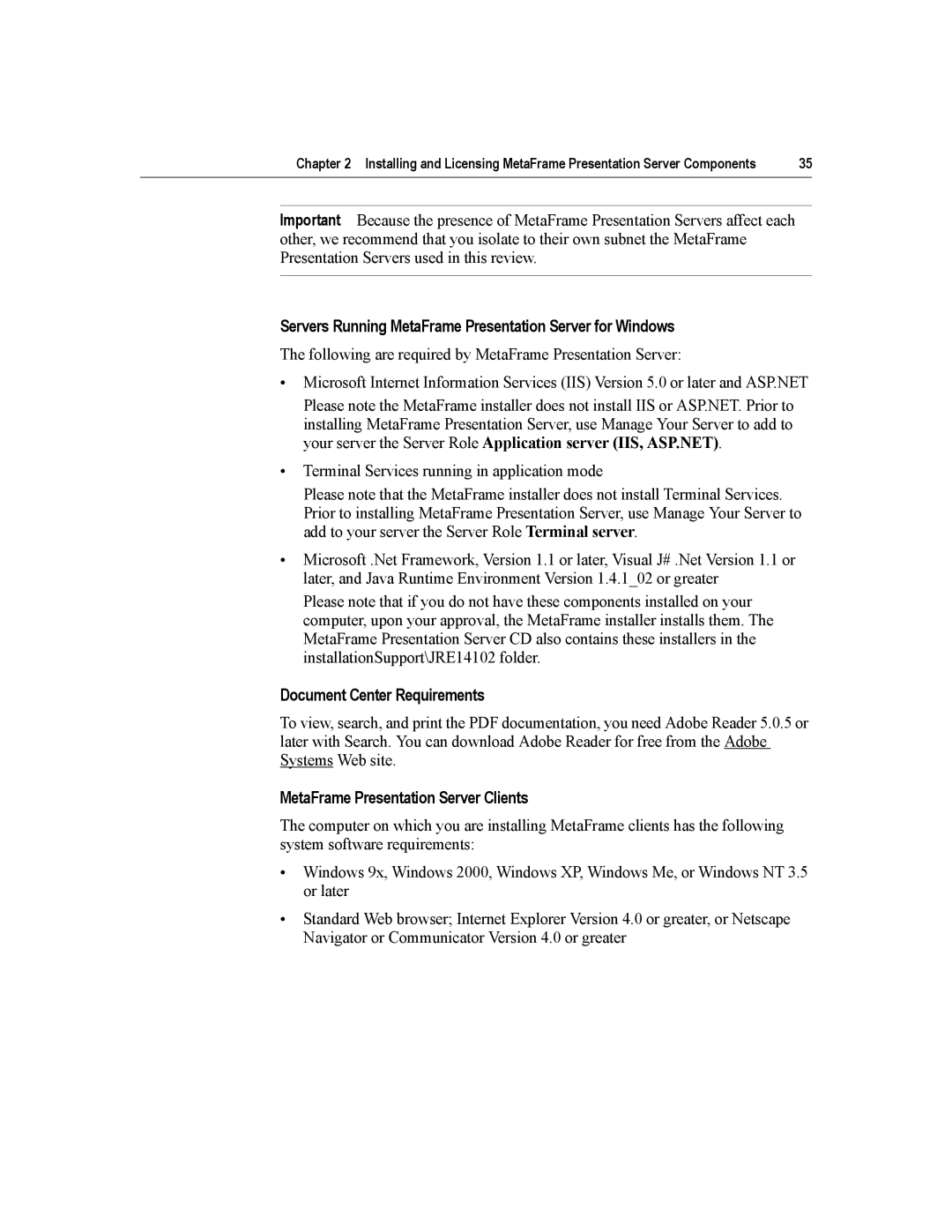 Citrix Systems manual Servers Running MetaFrame Presentation Server for Windows 