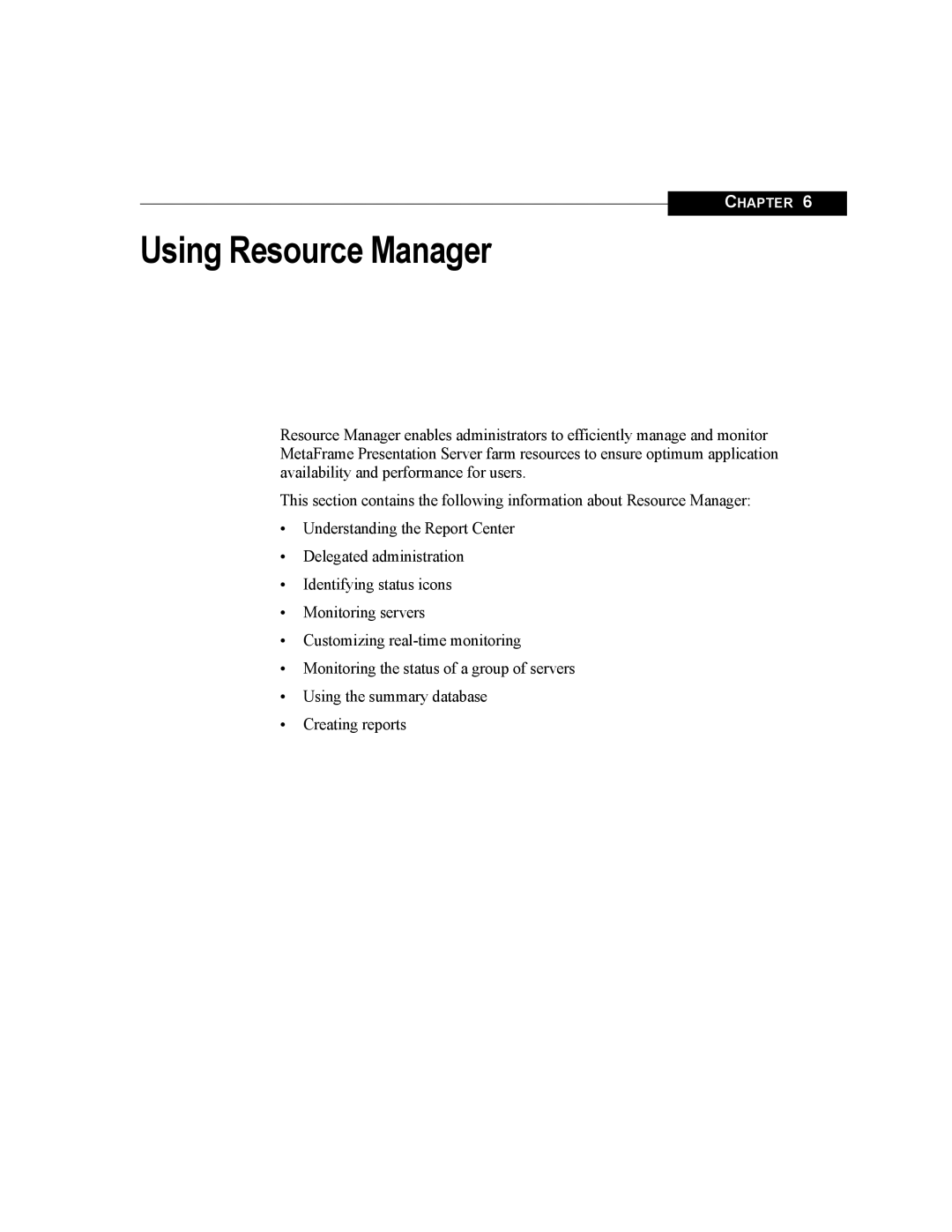 Citrix Systems MetaFrame Presentation Server manual Using Resource Manager 