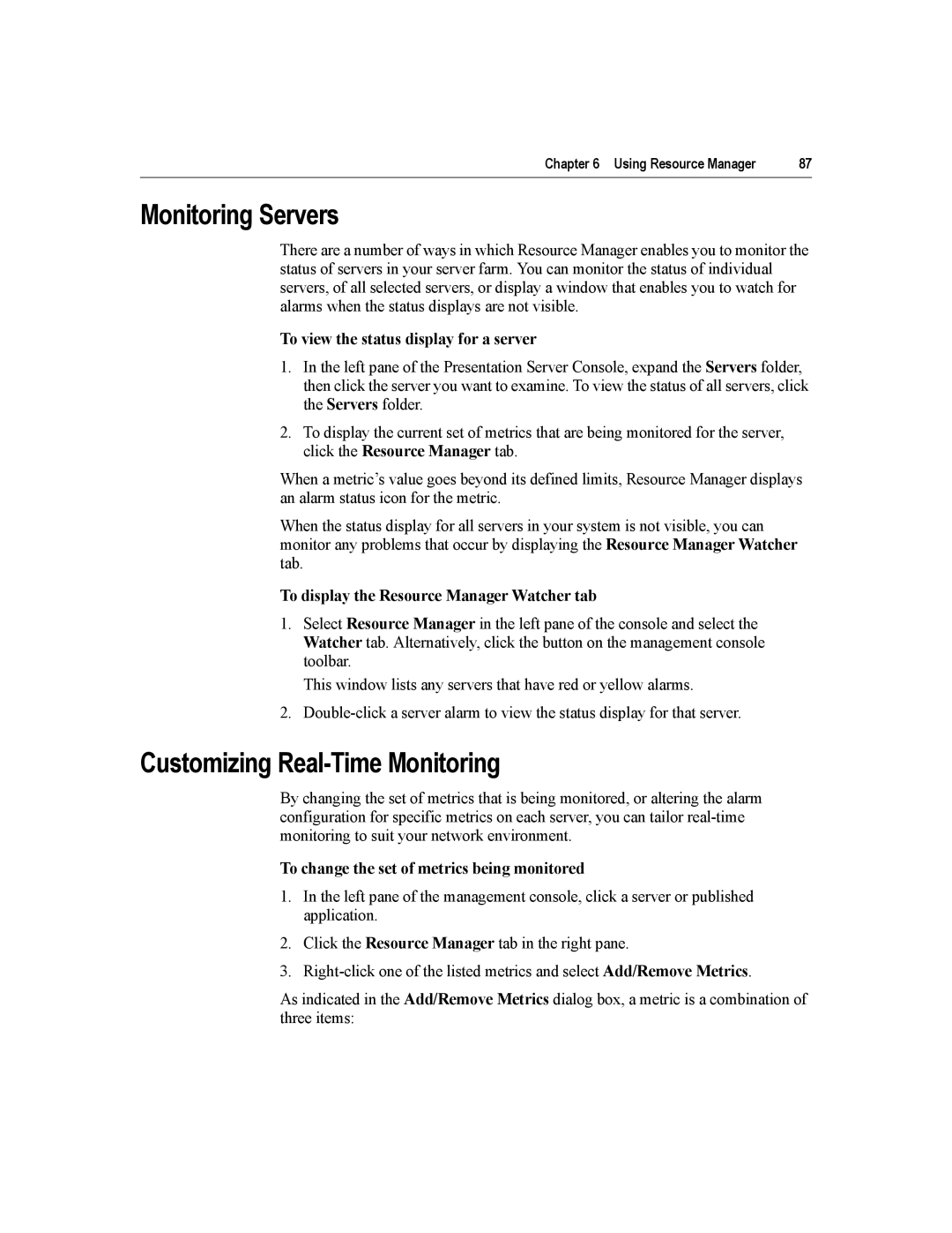 Citrix Systems MetaFrame Presentation Server manual Monitoring Servers, Customizing Real-Time Monitoring 