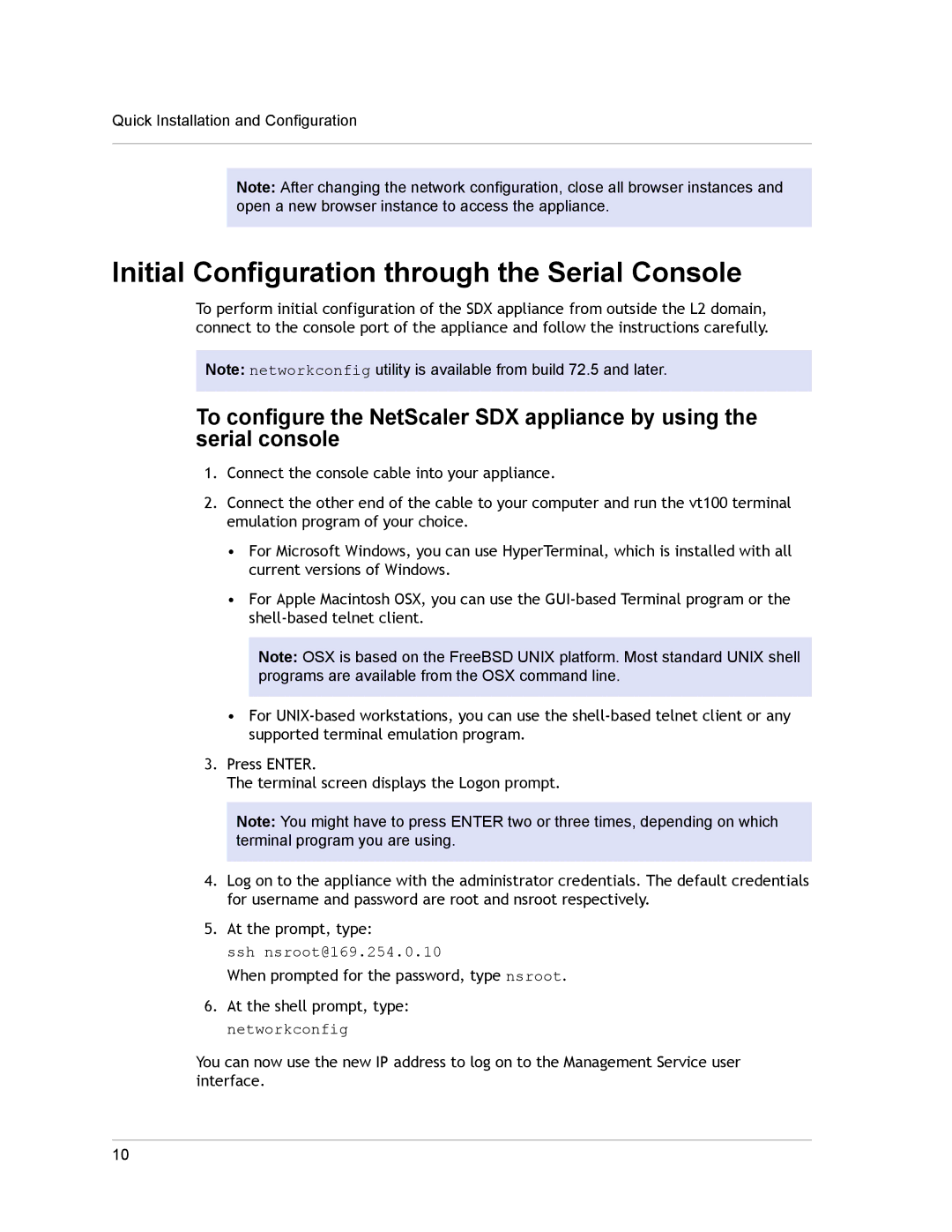 Citrix Systems SDX 18500, SDX 13500, SDX 16500, SDX 11500, SDX 20500 Initial Configuration through the Serial Console 