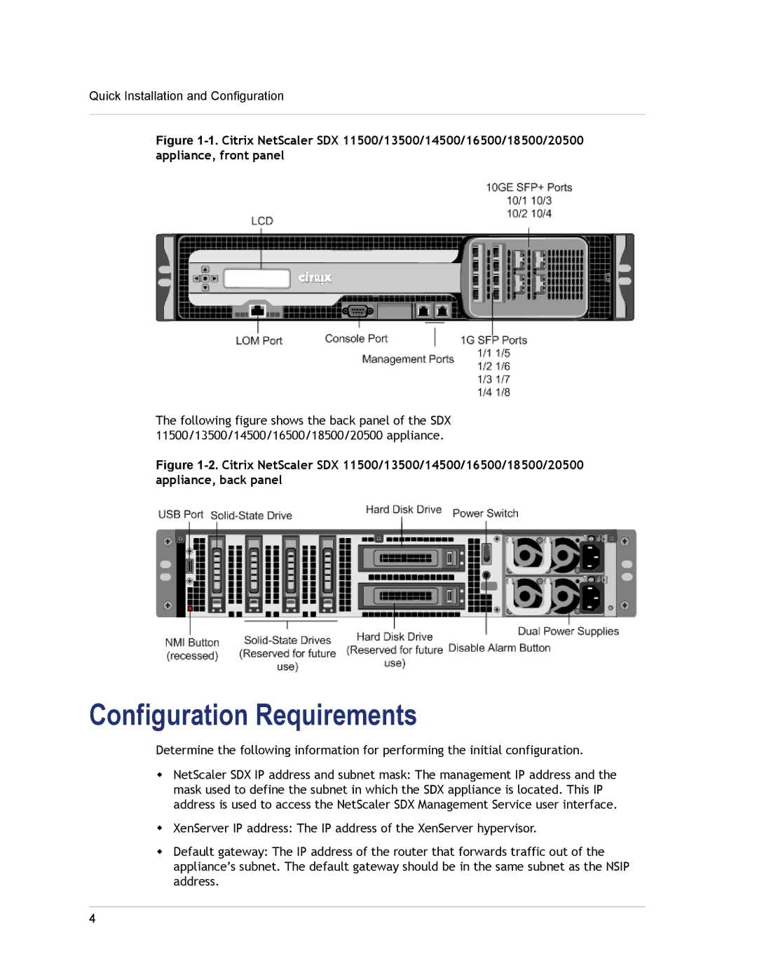 Citrix Systems SDX 18500, SDX 13500, SDX 16500, SDX 11500, SDX 20500, SDX 14500 quick start Configuration Requirements 