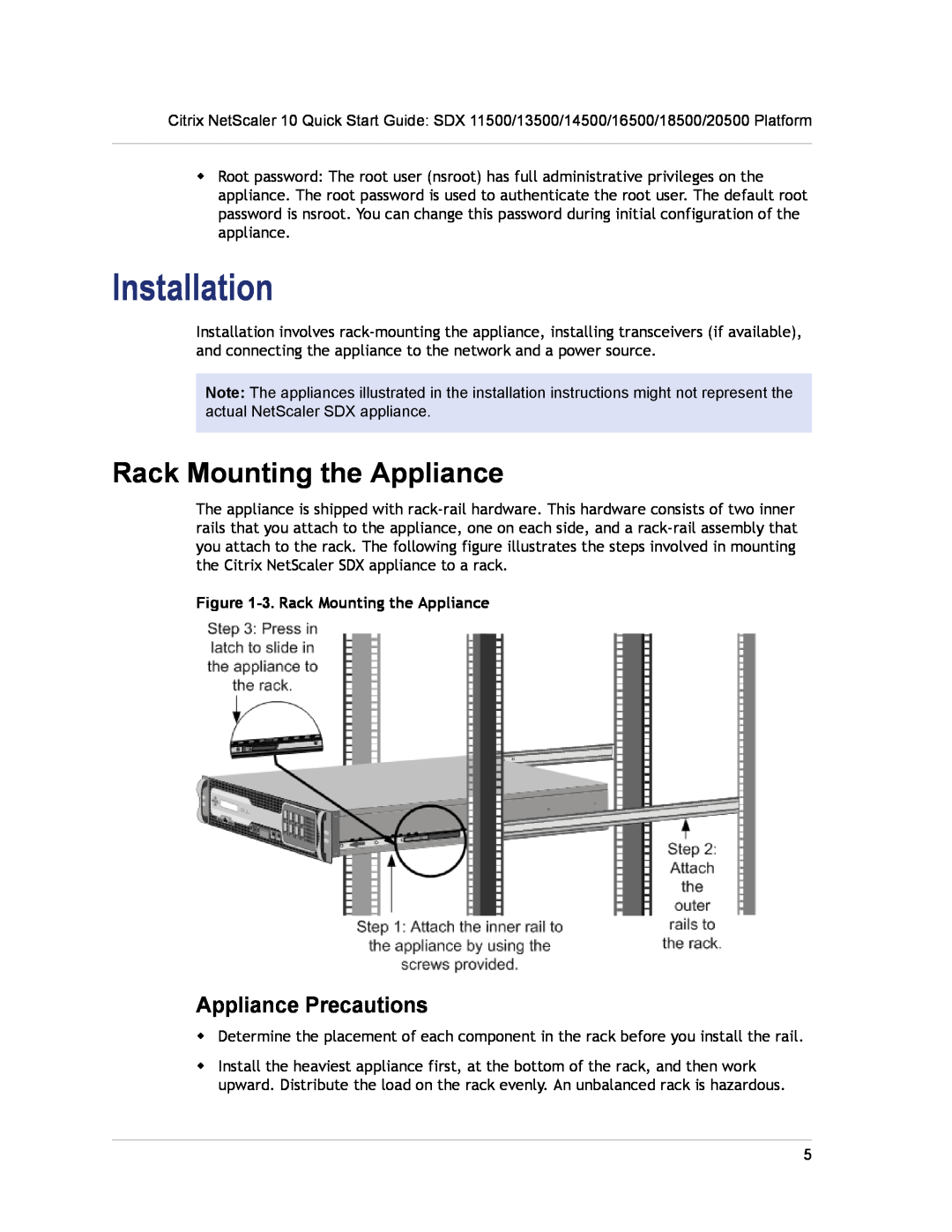 Citrix Systems SDX 14500, SDX 13500, SDX 16500 Installation, Appliance Precautions, 3. Rack Mounting the Appliance 