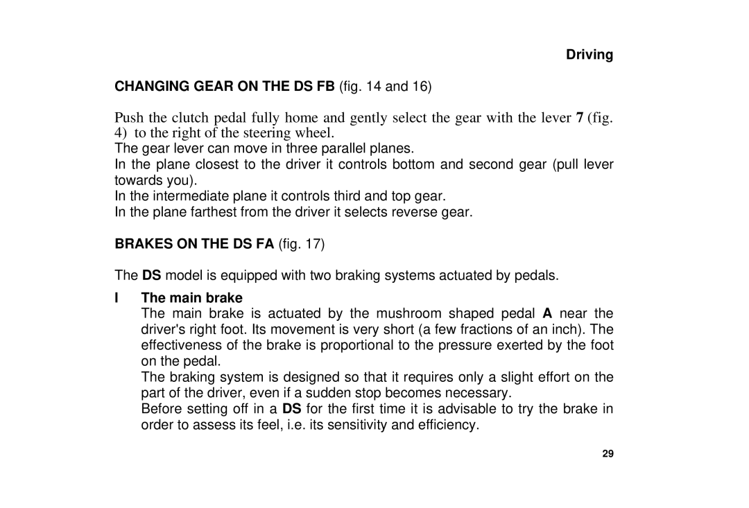 Citroen 7550 manual Driving Changing Gear on the DS FB 