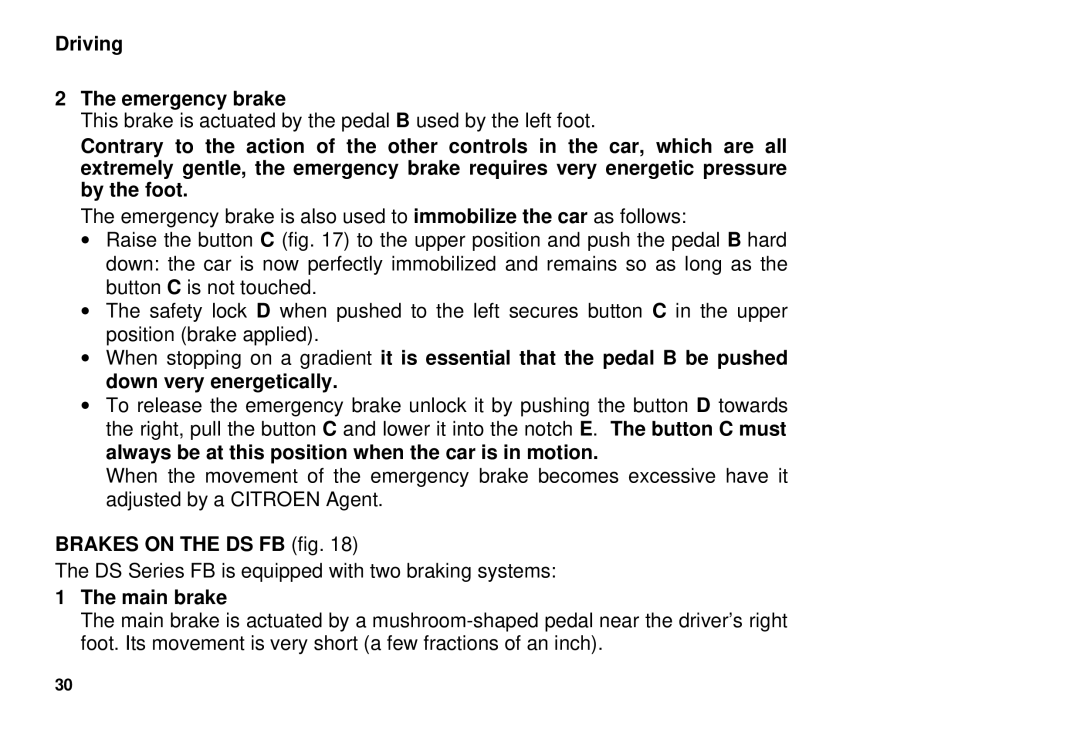 Citroen 7550 manual Driving Emergency brake 