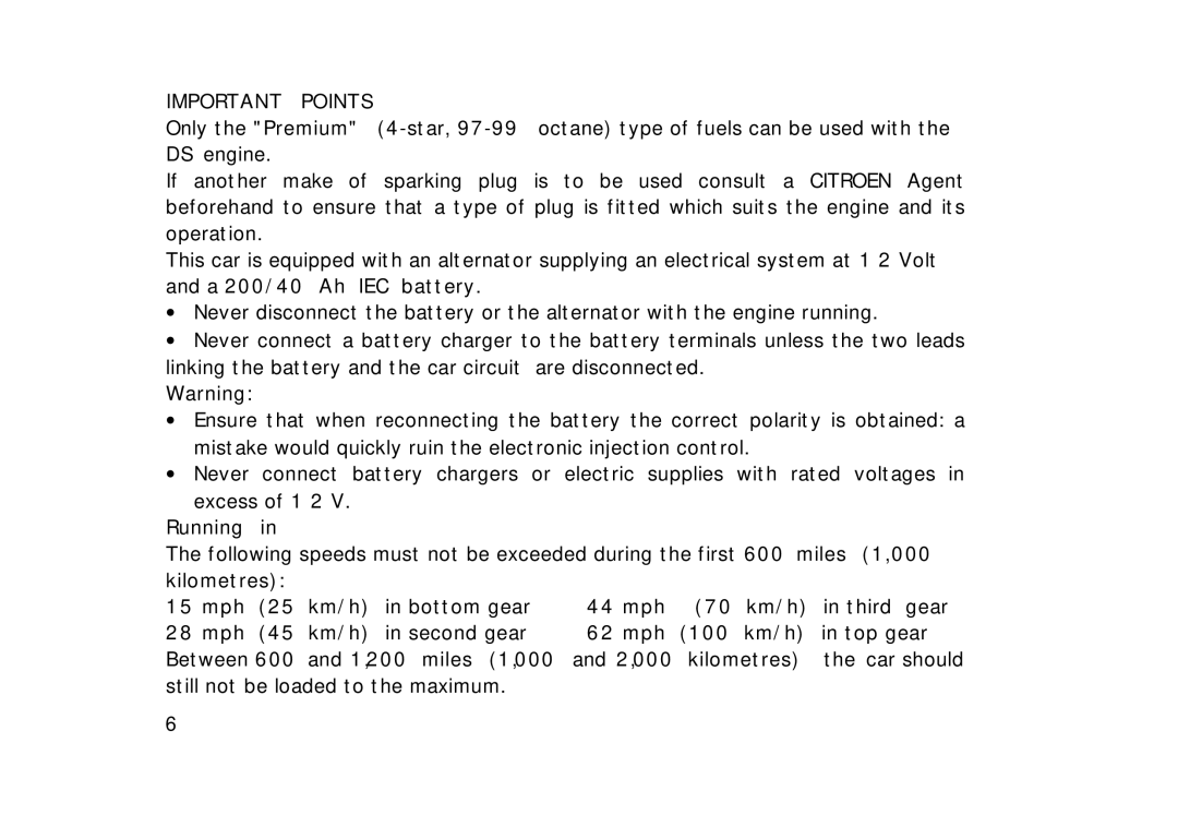 Citroen 7550 manual Important Points 