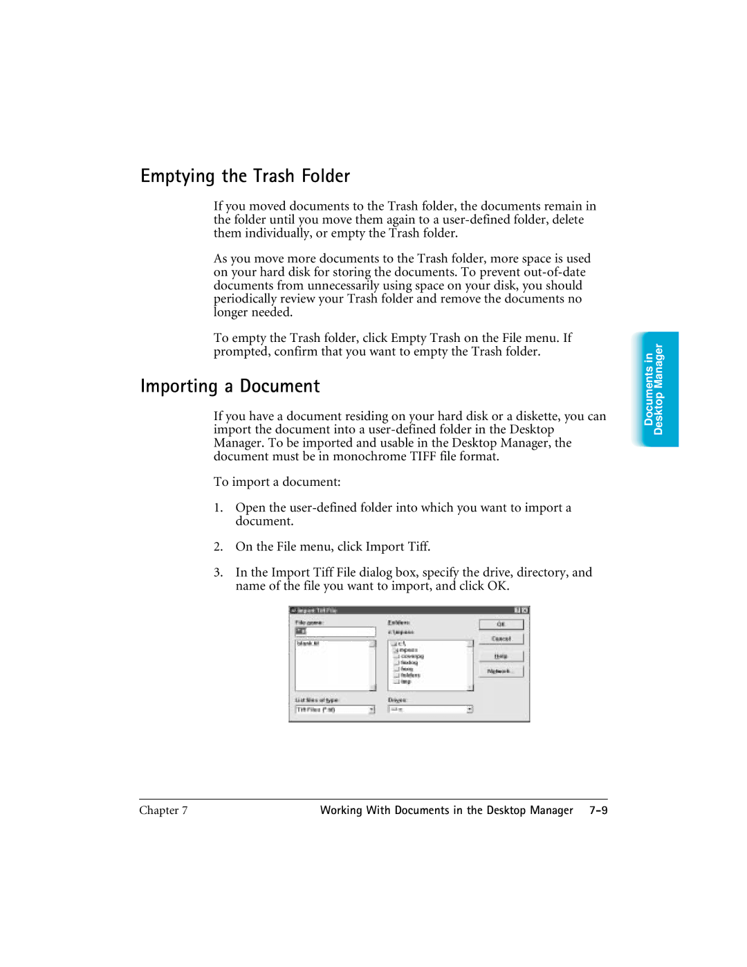 CK Electric Part C3000 manual Emptying the Trash Folder, Importing a Document 