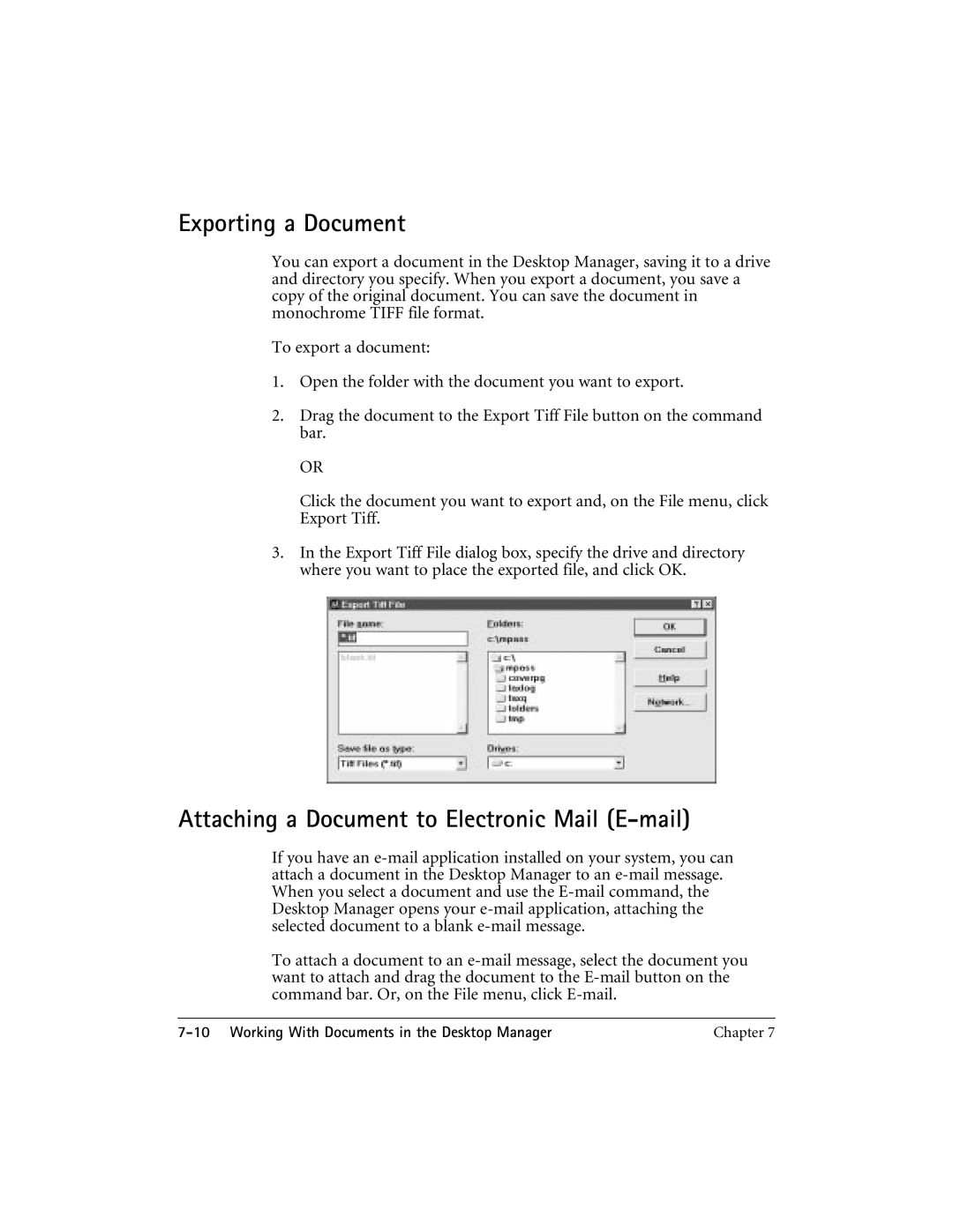 CK Electric Part C3000 manual Exporting a Document, Attaching a Document to Electronic Mail E-mail 