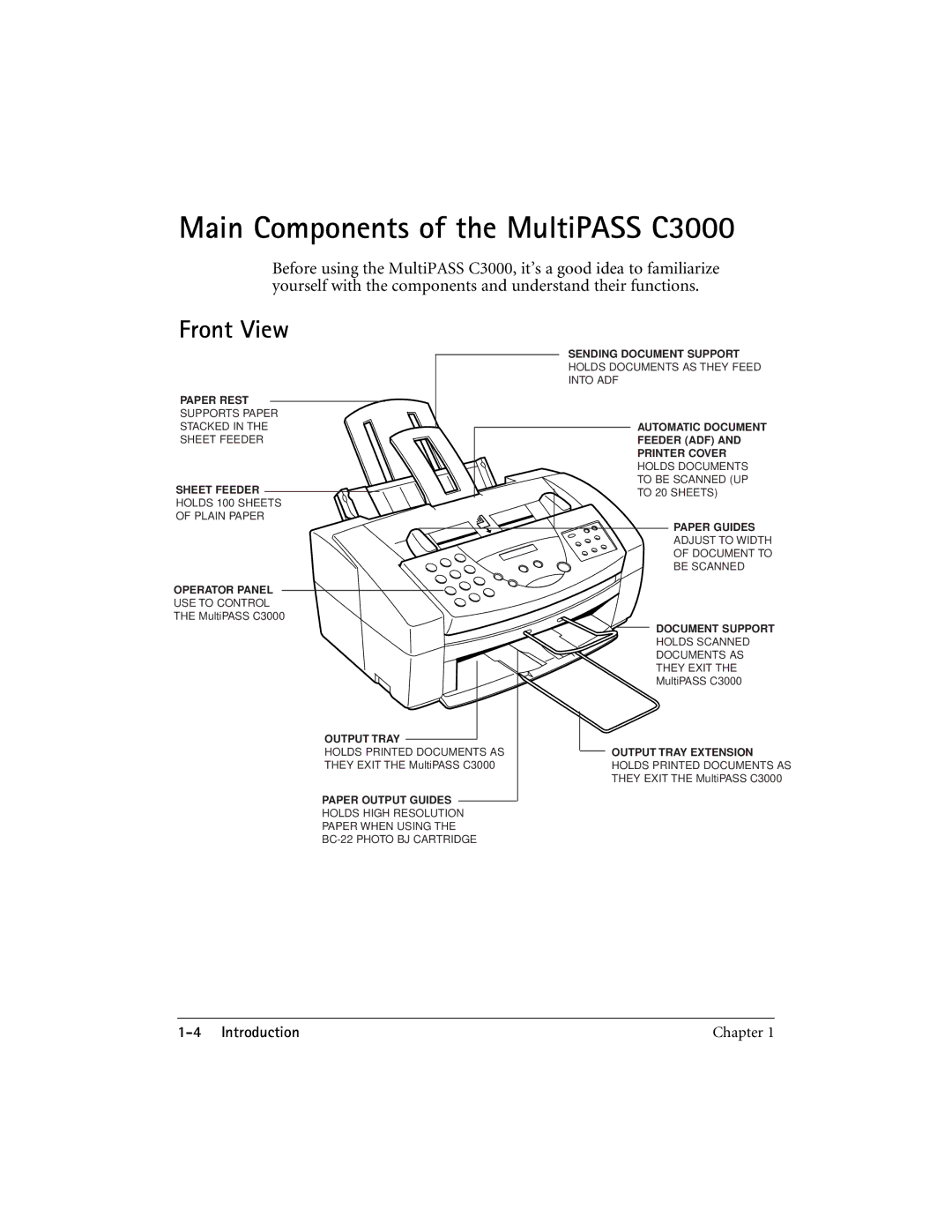 CK Electric Part manual Main Components of the MultiPASS C3000, Front View 