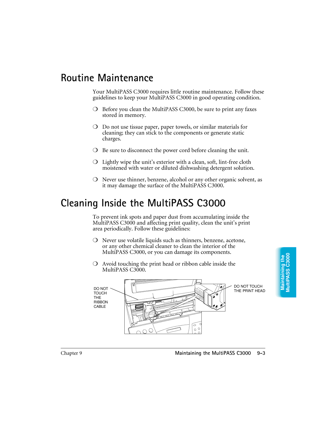 CK Electric Part manual Routine Maintenance, Cleaning Inside the MultiPASS C3000 