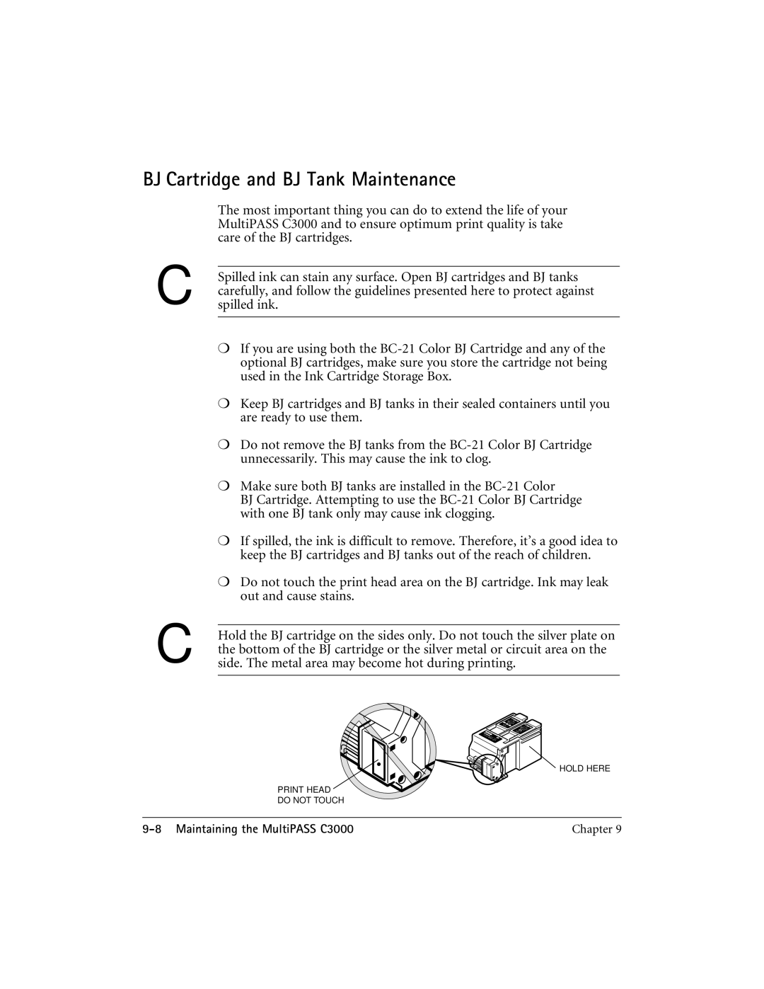 CK Electric Part C3000 manual BJ Cartridge and BJ Tank Maintenance 