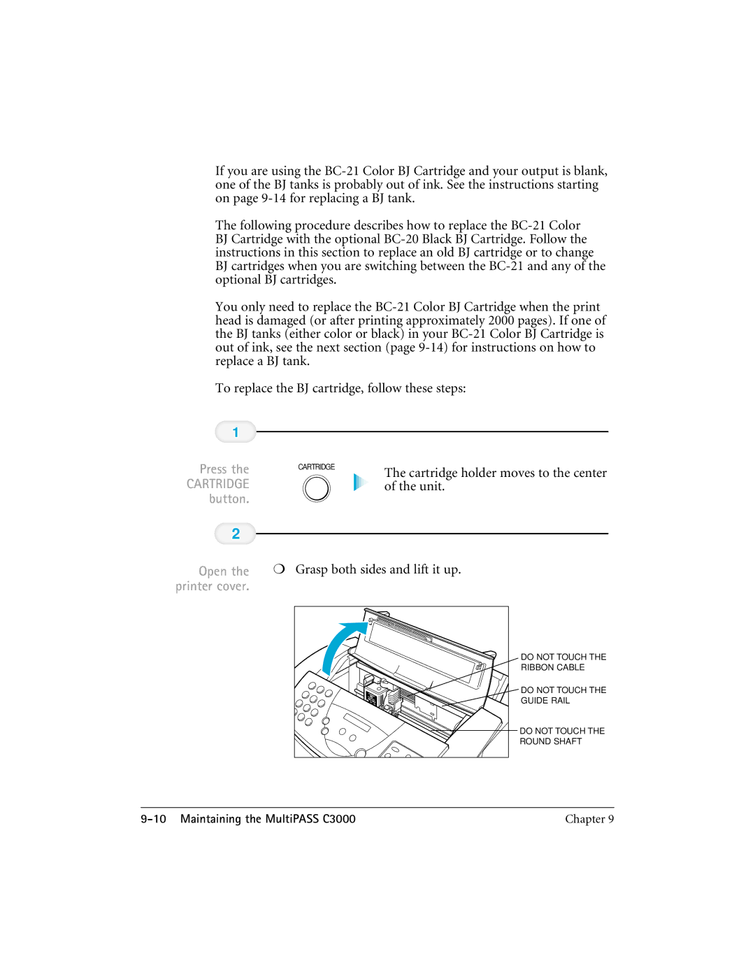 CK Electric Part C3000 manual Cartridge holder moves to the center of the unit, Open 