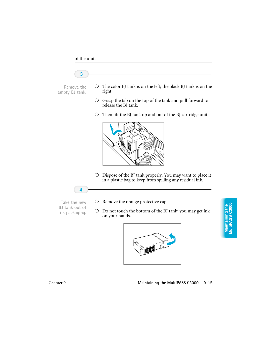 CK Electric Part C3000 manual Unit, Take the new BJ tank out of its packaging 