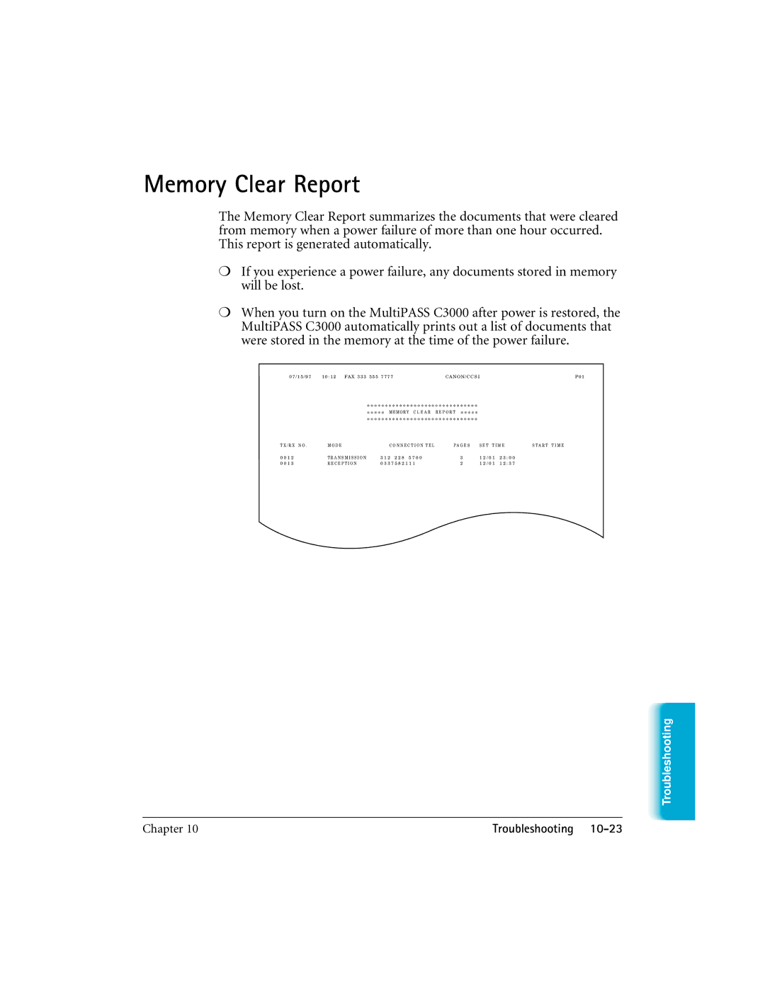 CK Electric Part C3000 manual Memory Clear Report 