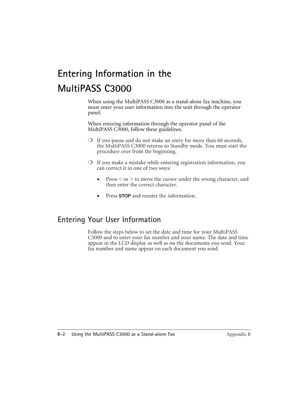 CK Electric Part manual Entering Information MultiPASS C3000, Entering Your User Information 