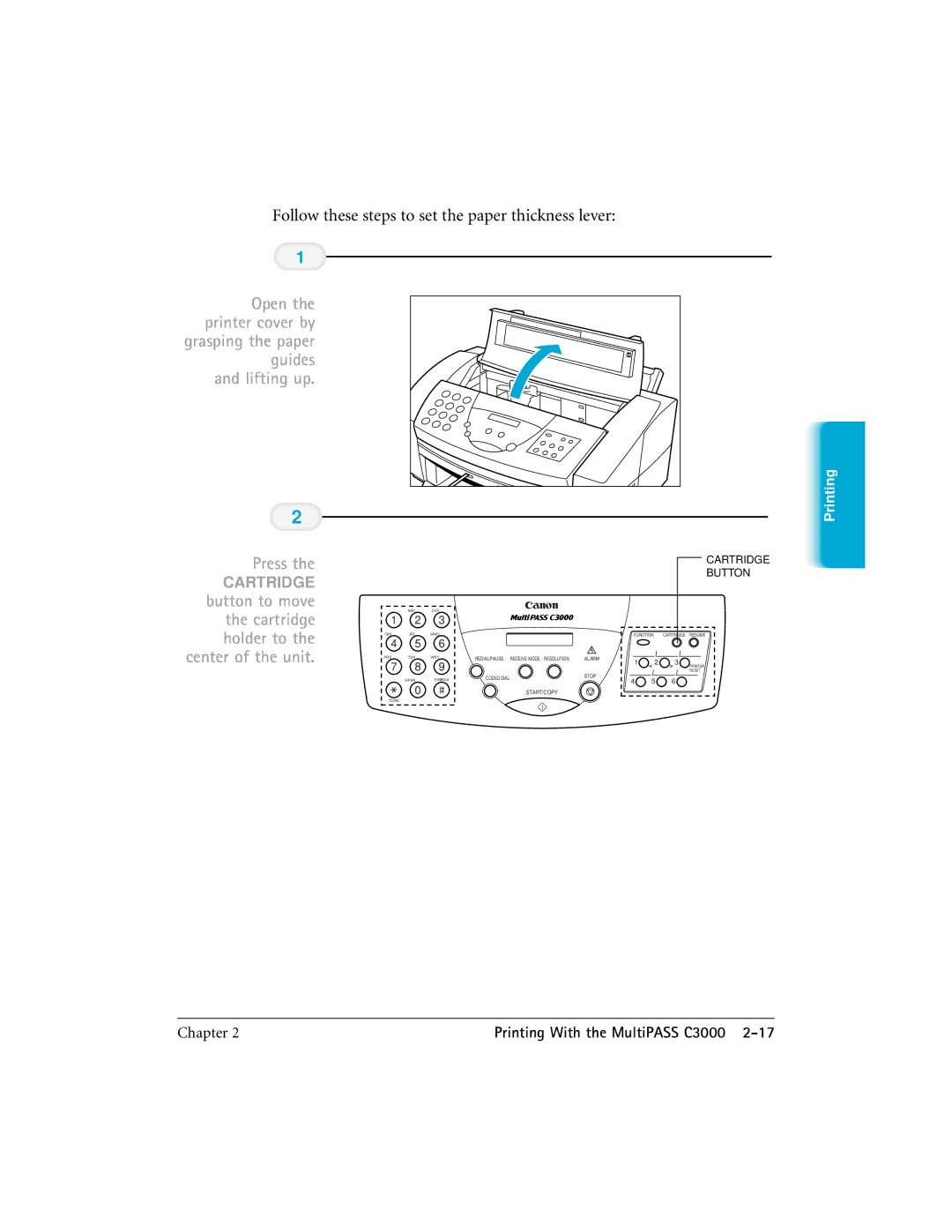 CK Electric Part C3000 manual Follow these steps to set the paper thickness lever 