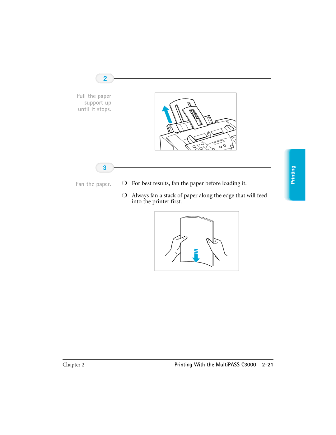 CK Electric Part C3000 manual Pull the paper support up until it stops Fan the paper 