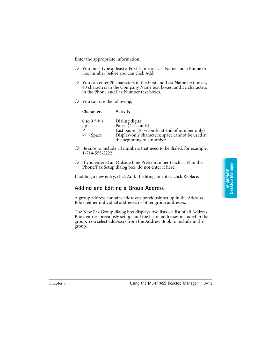 CK Electric Part C3000 manual Adding and Editing a Group Address, Space, Beginning of a number 