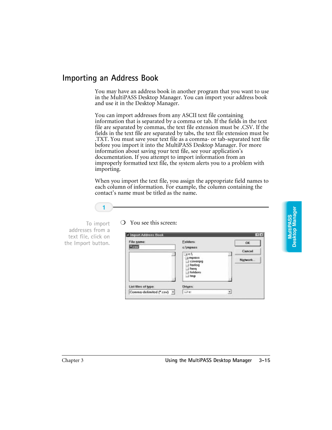 CK Electric Part C3000 manual Importing an Address Book, To import, Text file, click on 