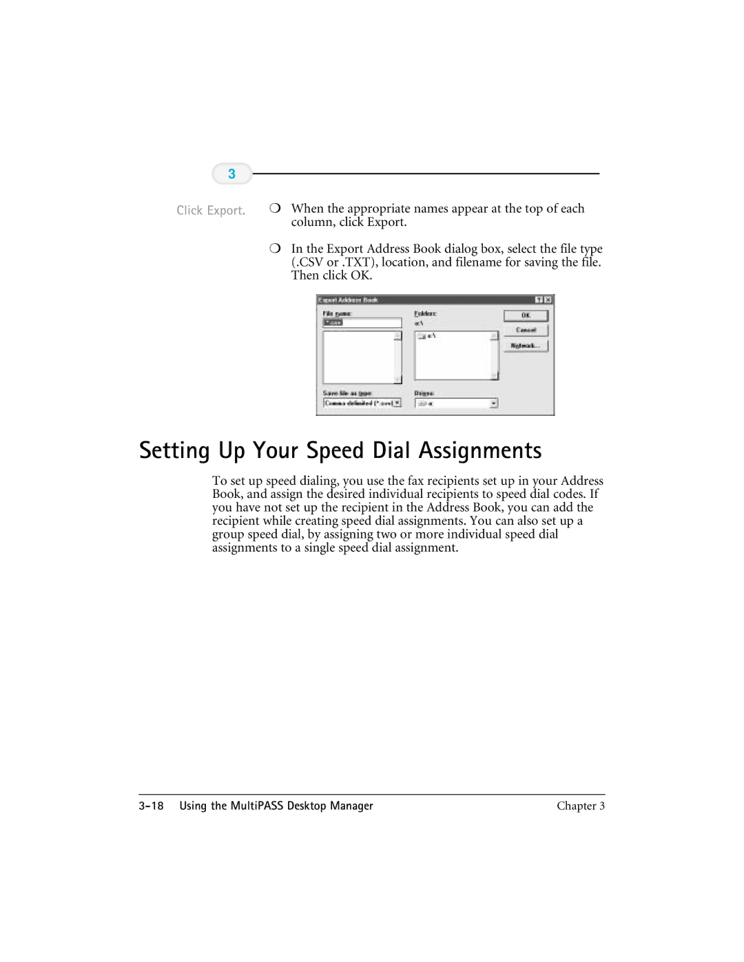 CK Electric Part C3000 manual Setting Up Your Speed Dial Assignments, Click Export, Column, click Export, Then click OK 