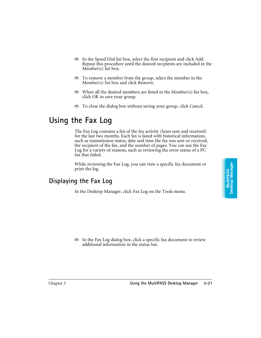 CK Electric Part C3000 manual Using the Fax Log, Displaying the Fax Log 