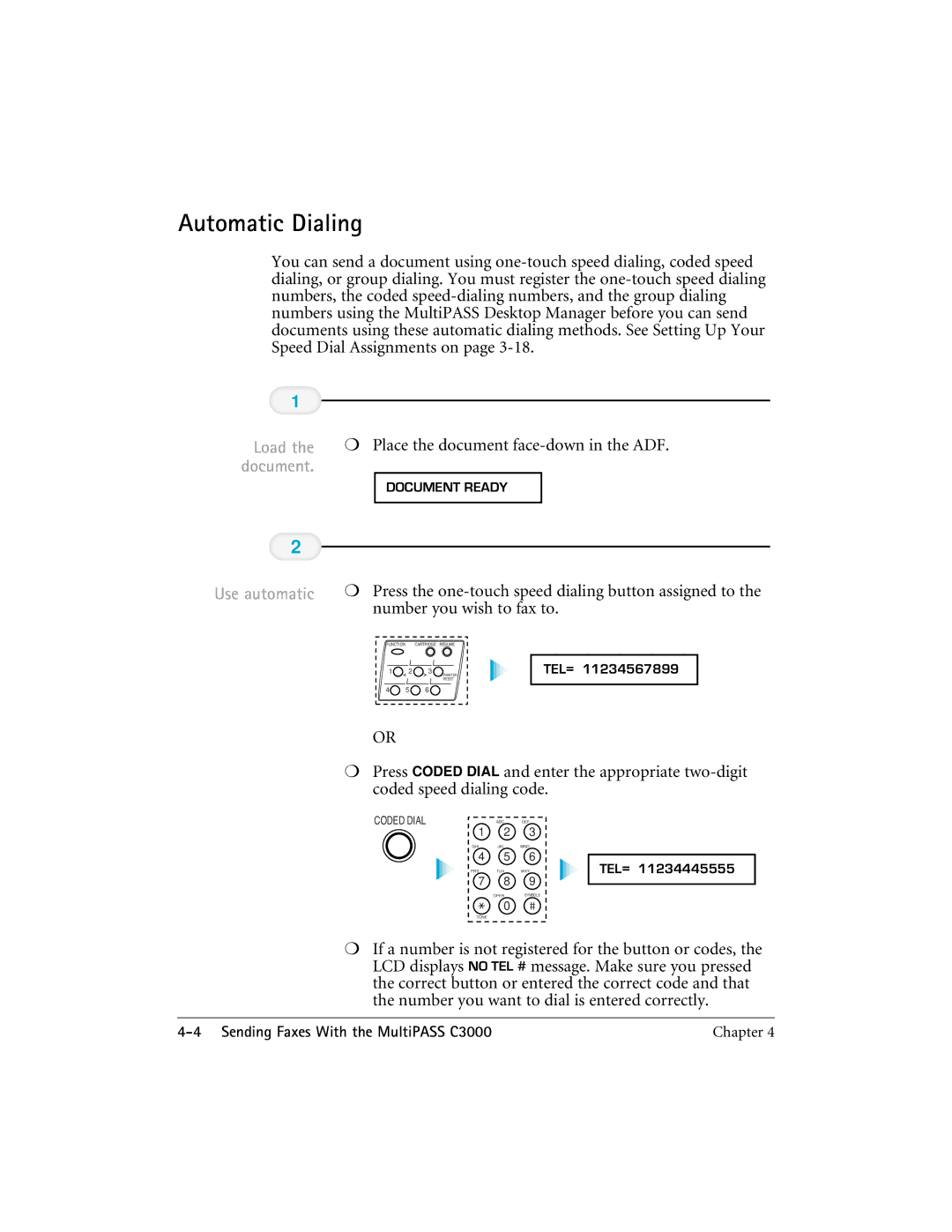 CK Electric Part C3000 manual Automatic Dialing, Load, Use automatic, Number you wish to fax to 