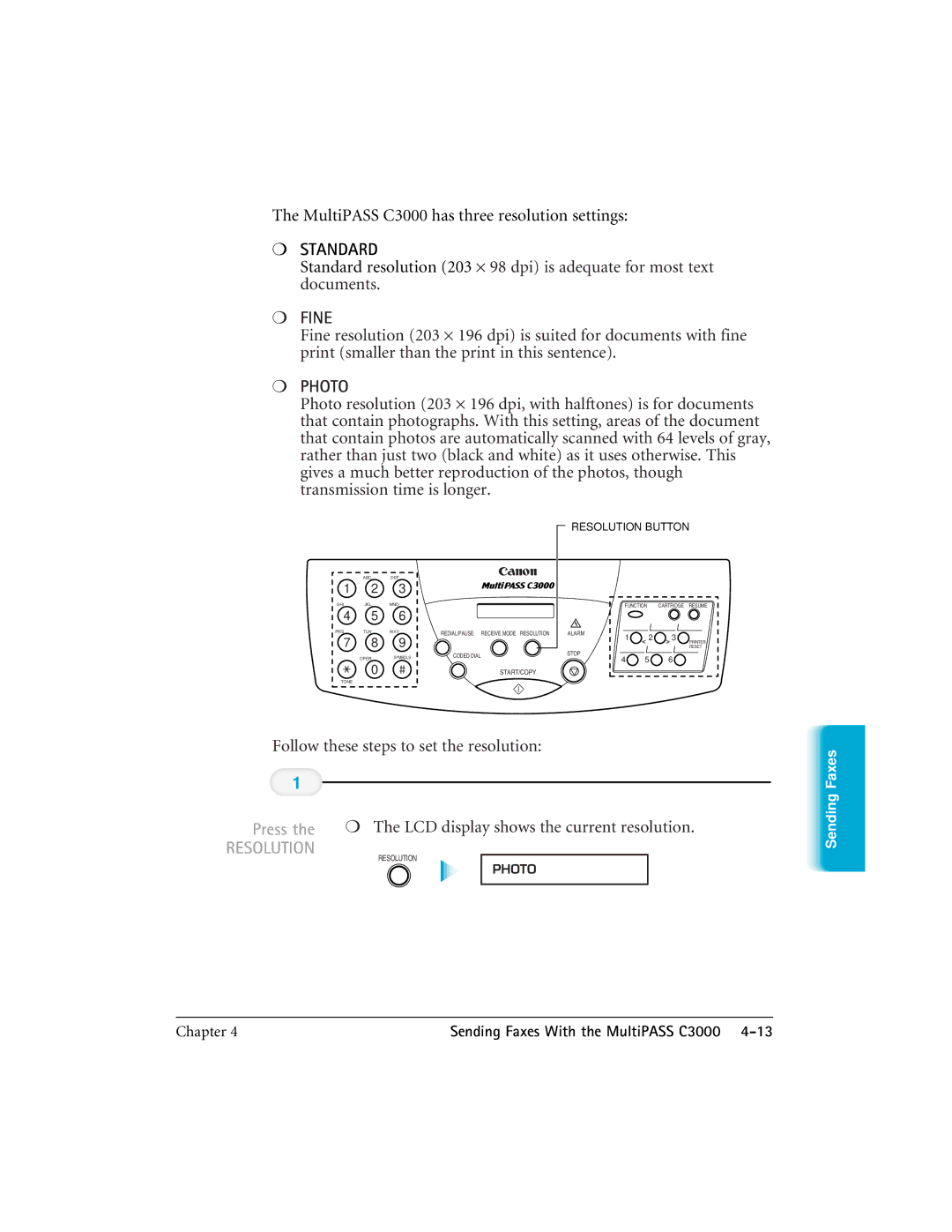 CK Electric Part manual MultiPASS C3000 has three resolution settings, Follow these steps to set the resolution 