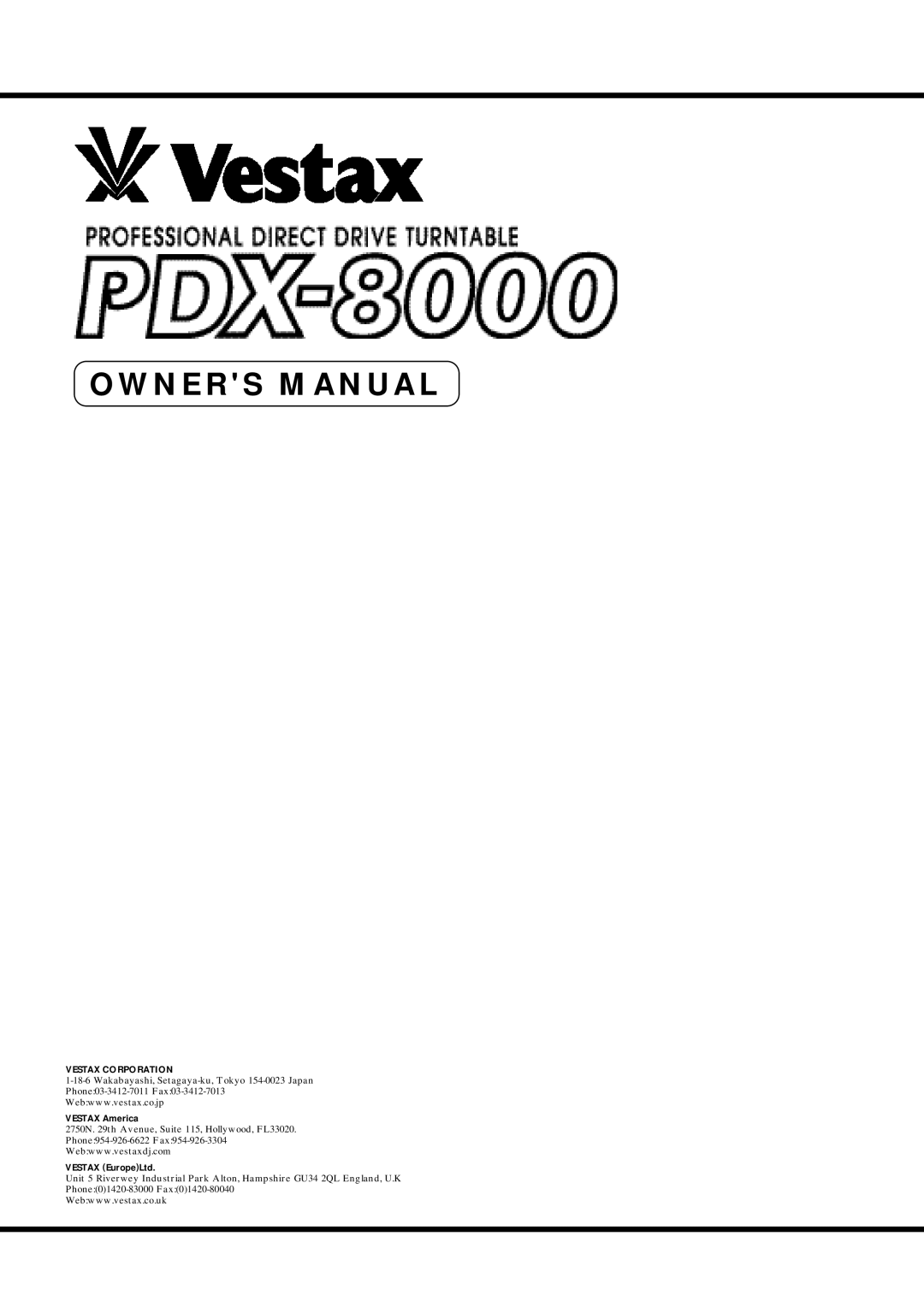 CK Electric Part PDX-8000 owner manual Vestax Corporation 