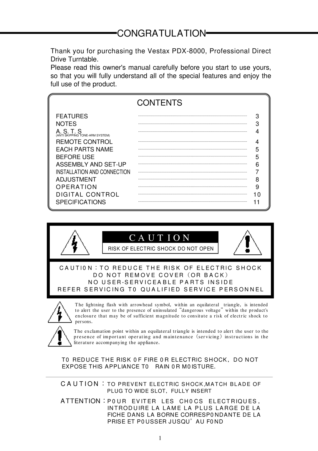 CK Electric Part PDX-8000 owner manual Congratulation, Contents 