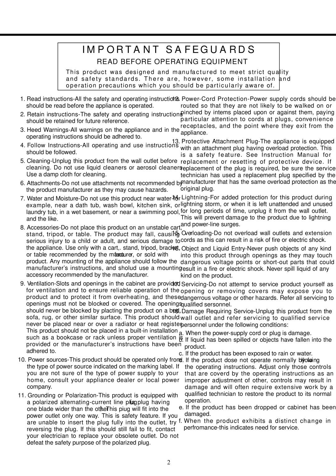 CK Electric Part PDX-8000 owner manual IMP Orta NT SA FEG UA RD S, Read Before Operating Equipment 