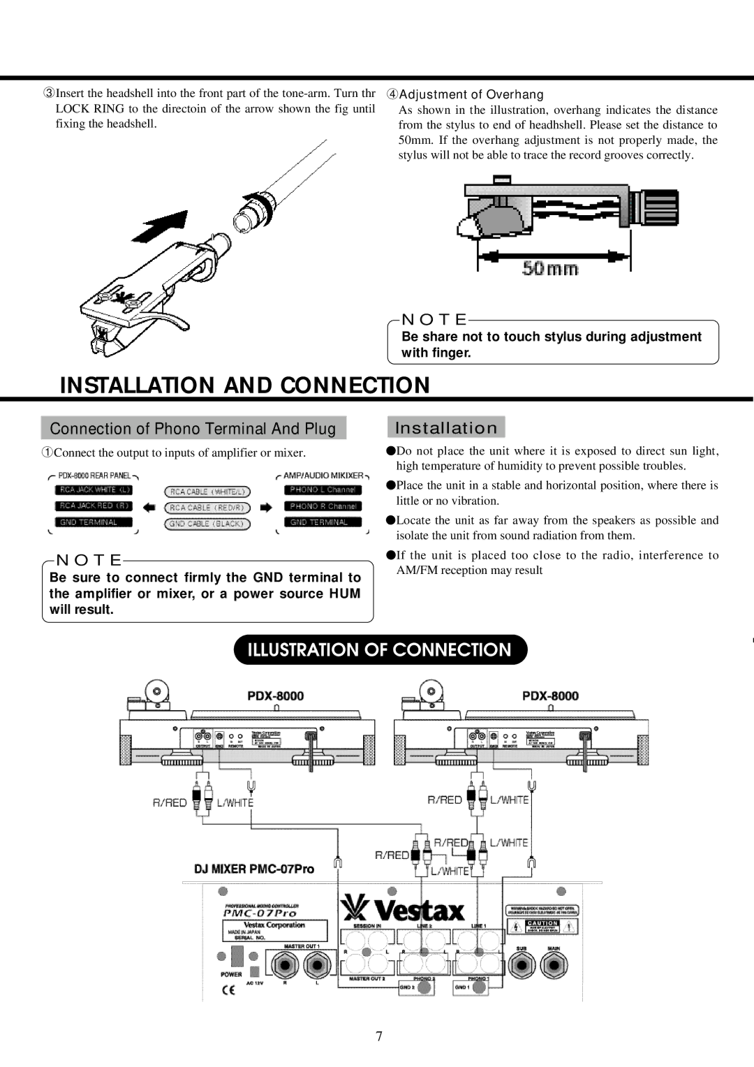 CK Electric Part PDX-8000 owner manual Installation and Connection, Connection of Phono Terminal And Plug 