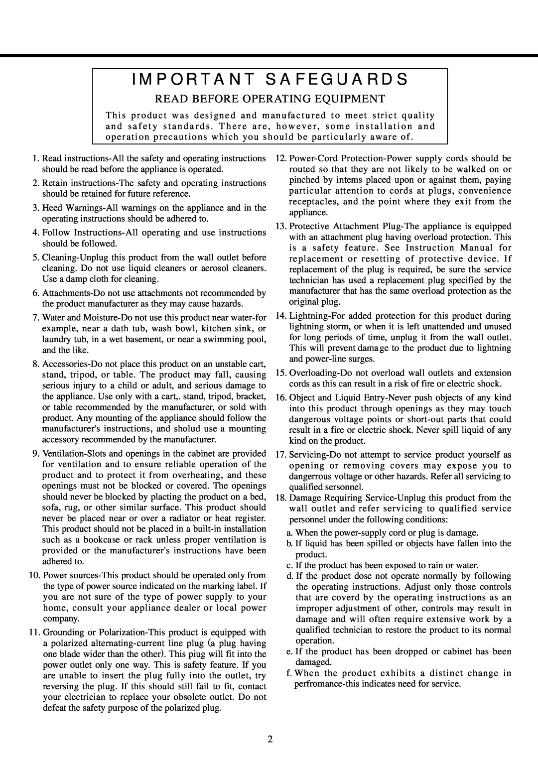 CK Electric Part PDX-8000 owner manual Imp Orta Nt Sa Feg Ua Rd S, Read Before Operating Equipment 