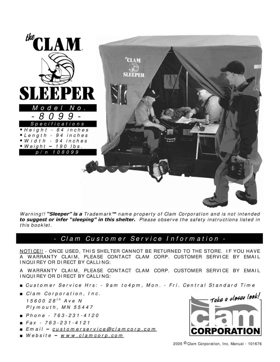 Clam Corp 8 0 9 9 manual D e l N o 