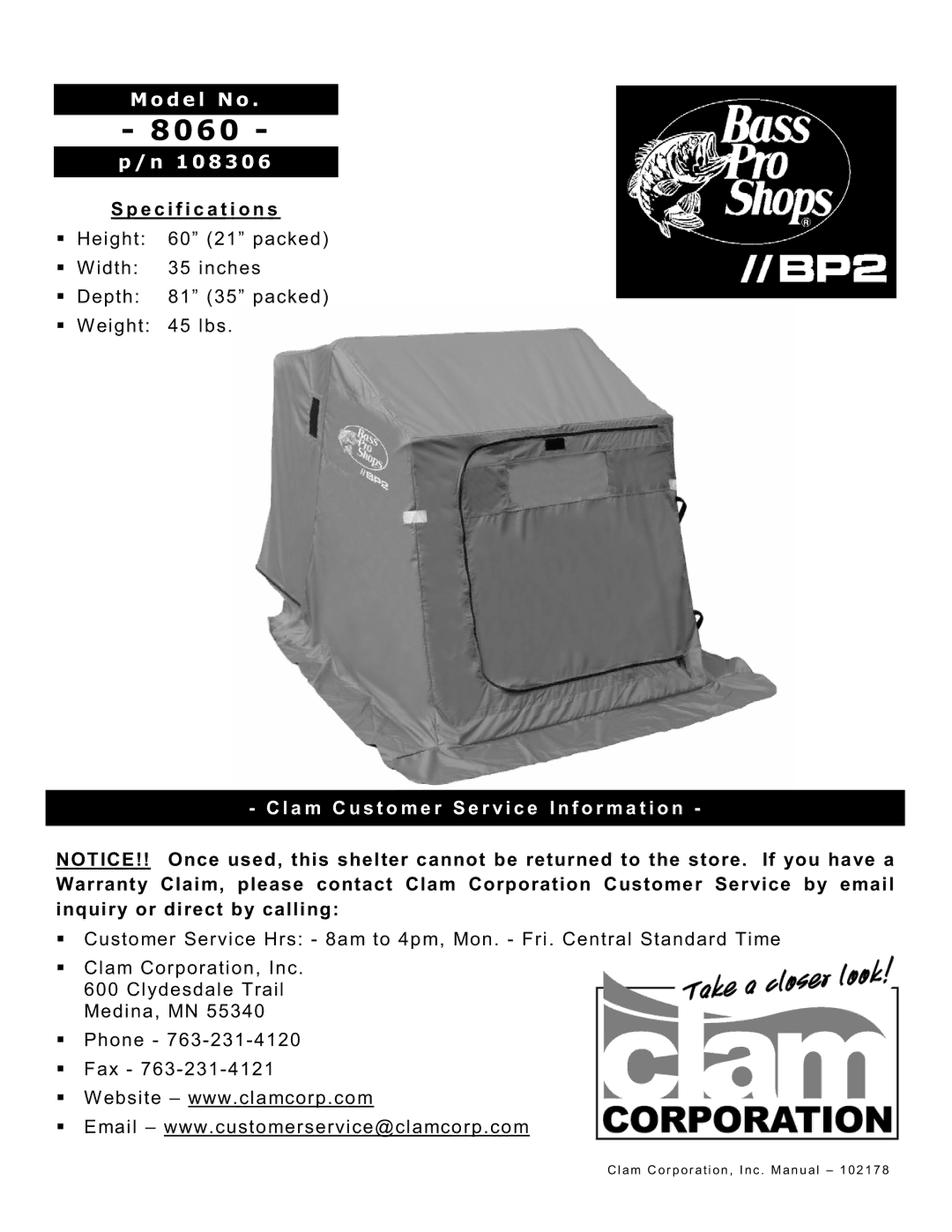 Clam Corp 8060 manual 