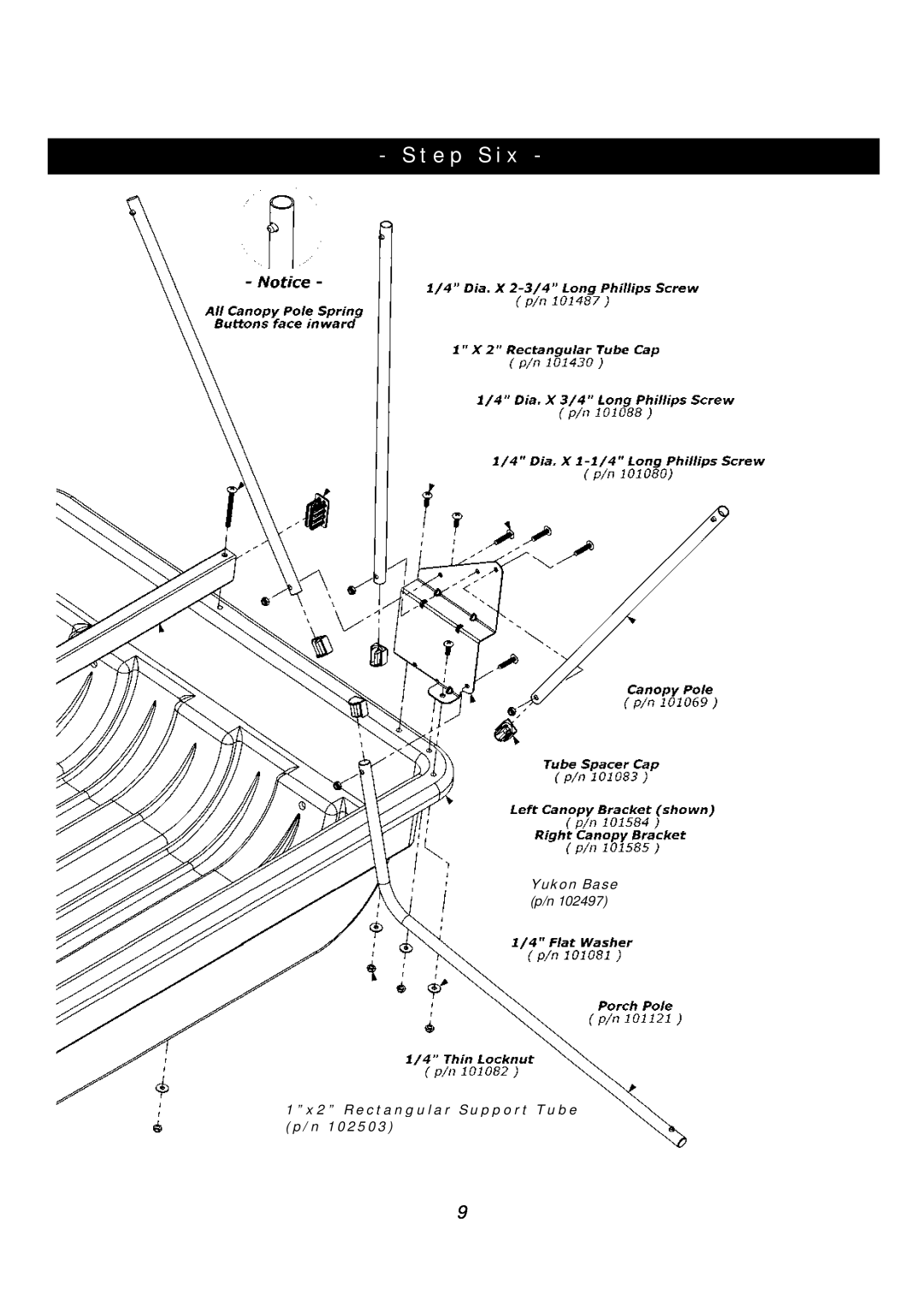 Clam Corp 8062 manual Step Six, Yukon Base, 1”x2” Rectangular Support Tube 