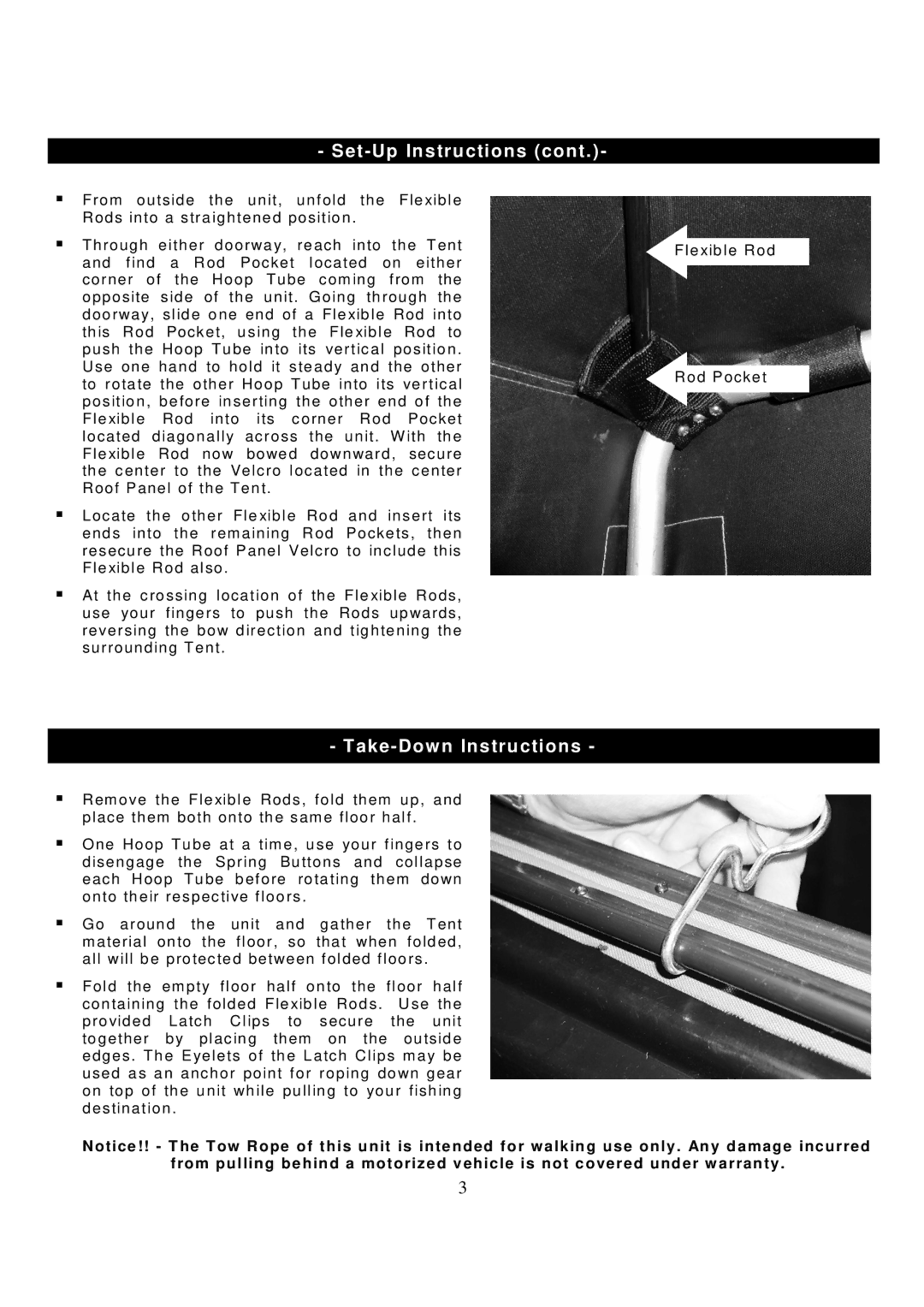 Clam Corp 8200 manual Take-Down Instructions 