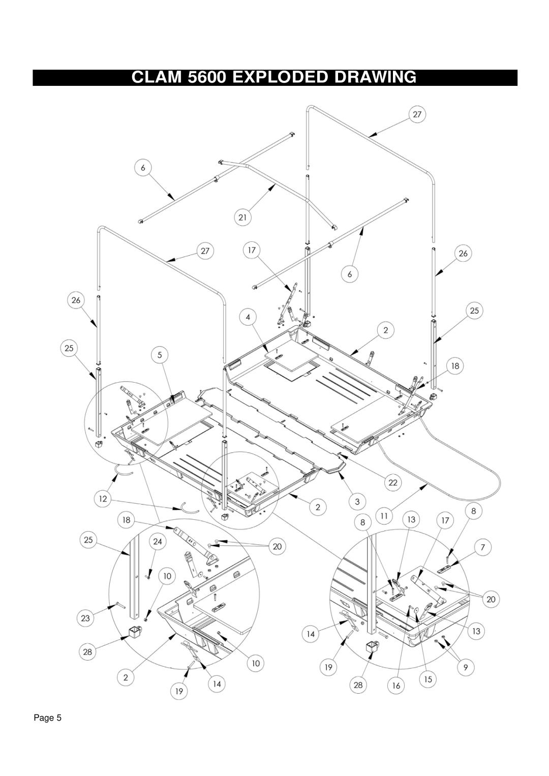 Clam Corp 8201 manual Clam 5600 Exploded Drawing 