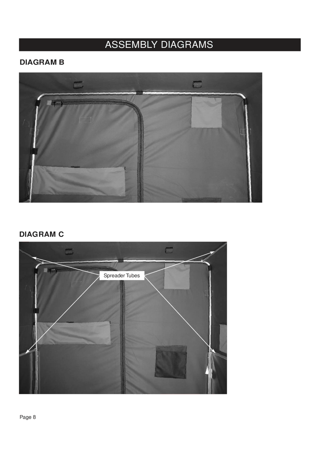 Clam Corp 8202 manual Diagram B Diagram C 