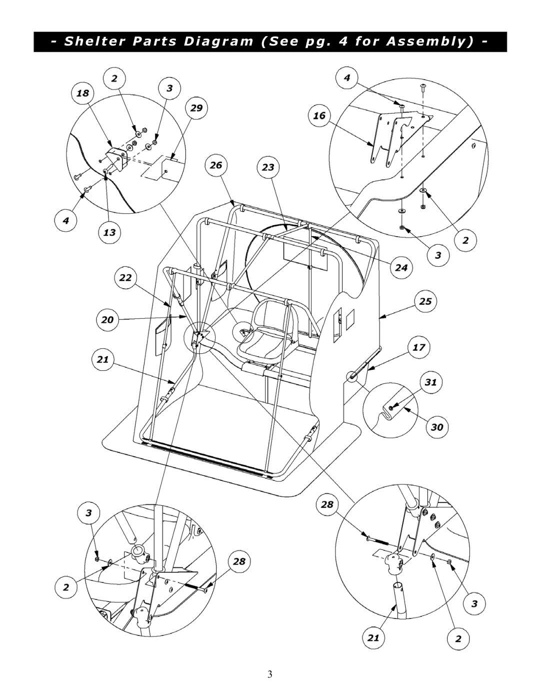 Clam Corp 8236 manual Shelter Parts Diagram See pg for Assembly 