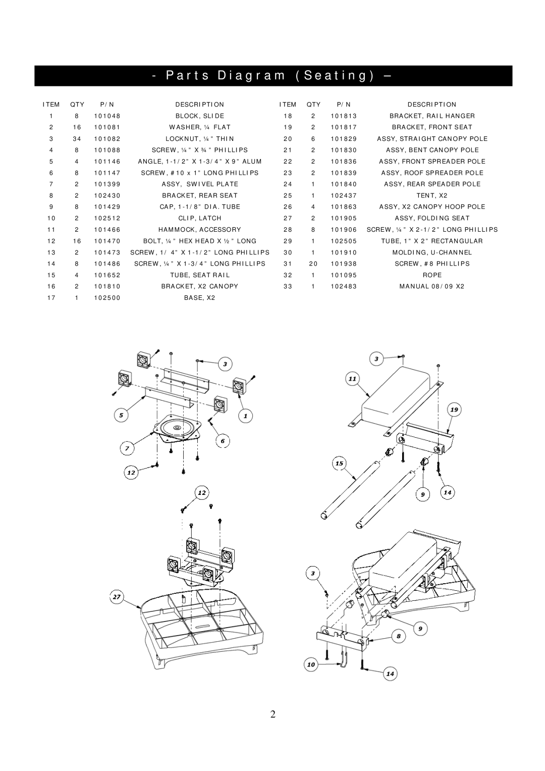 Clam Corp 8237 manual Parts Diagram Seating 