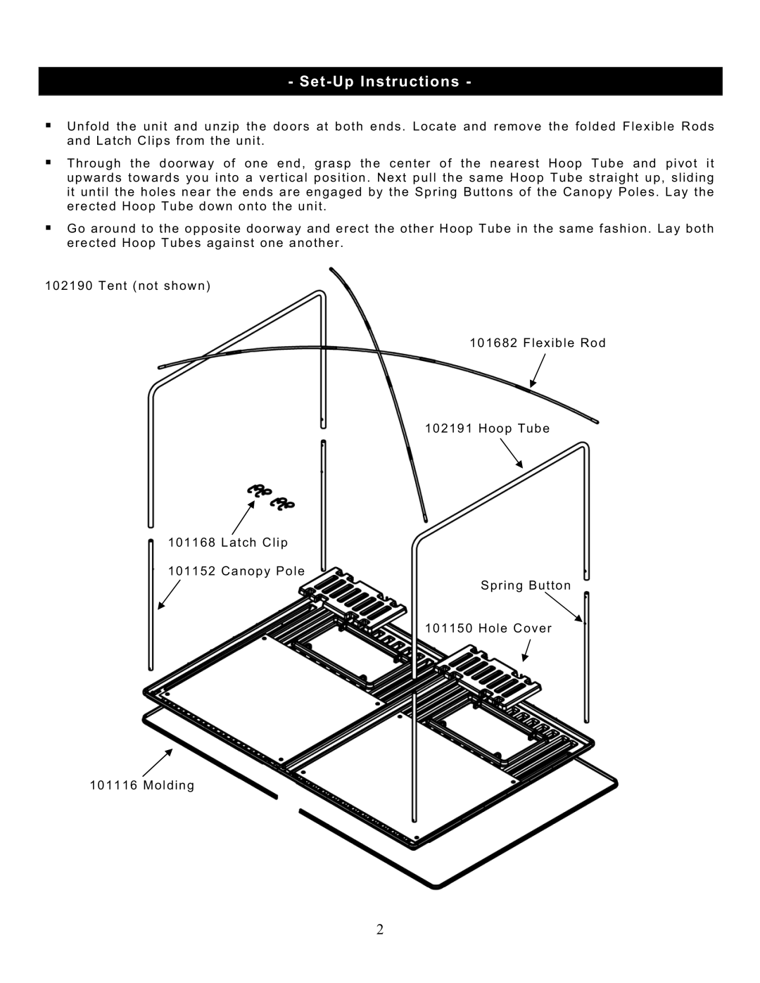 Clam Corp 8309 manual Set-Up Instructions 