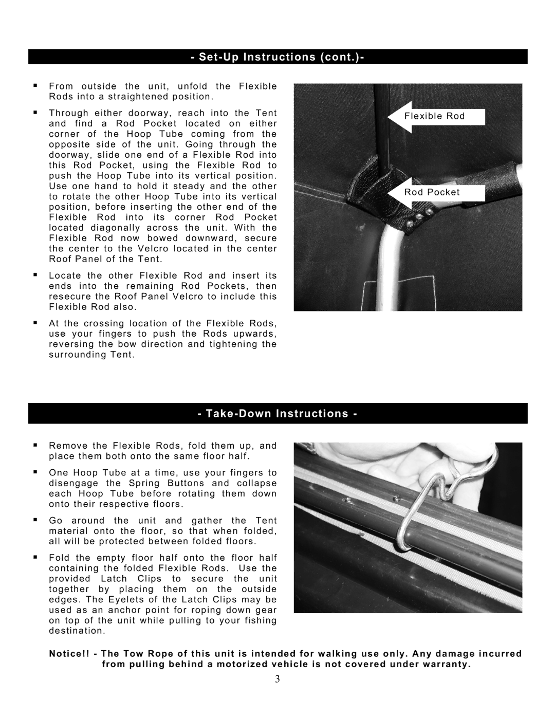 Clam Corp 8309 manual Take-Down Instructions 